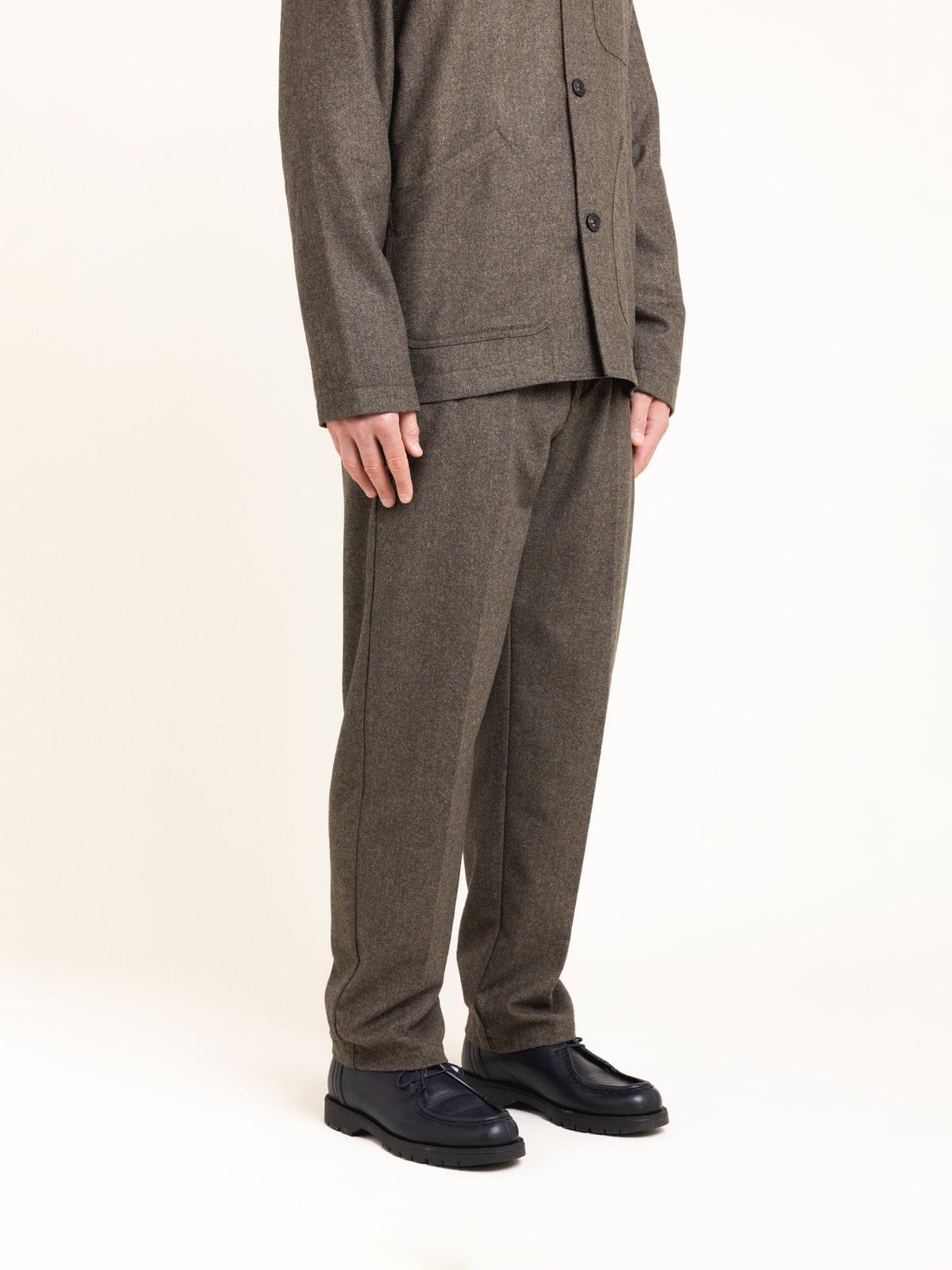 Moray Trouser in Olive Herringbone Wool Blend