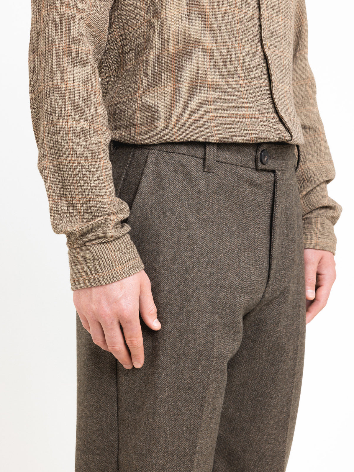 Moray Trouser in Olive Herringbone Wool Blend