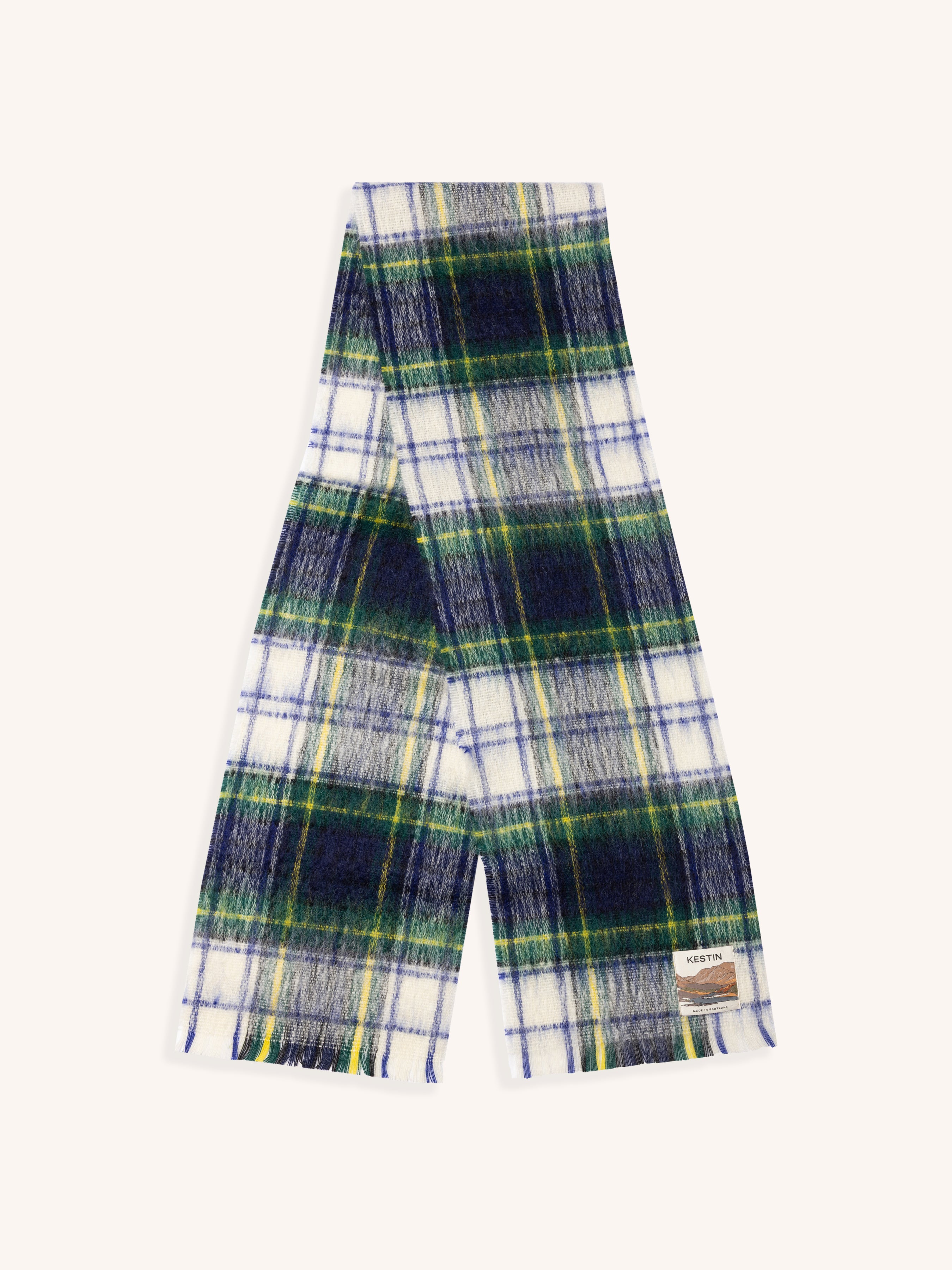 Muir Brushed Scarf in White Check Mohair Blend