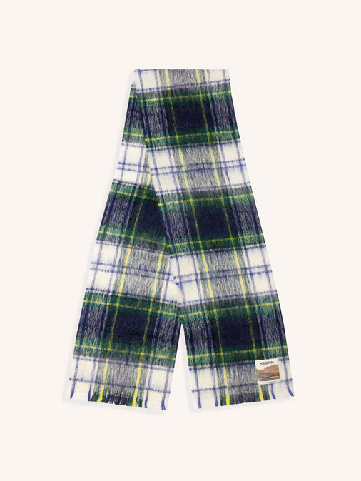 Muir Brushed Scarf in White Check Mohair Blend
