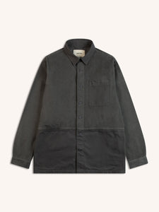 A charcoal grey overshirt from menswear brand KESTIN on a white background.