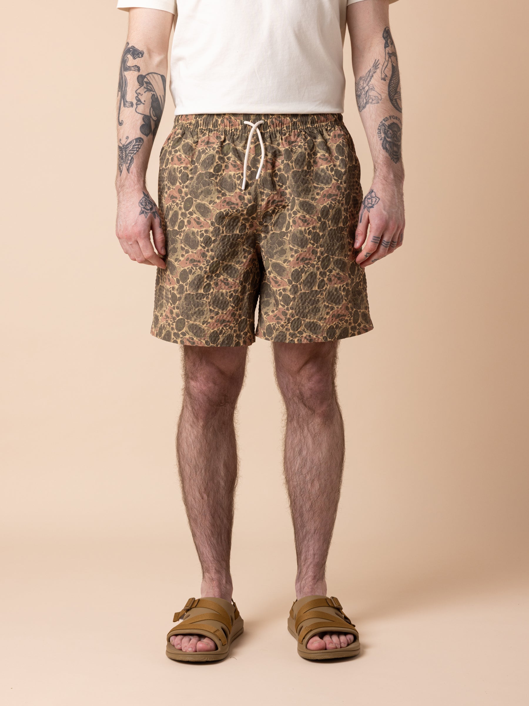 Seacliff Swim Shorts in Olive Marble SEAQUAL® Yarn