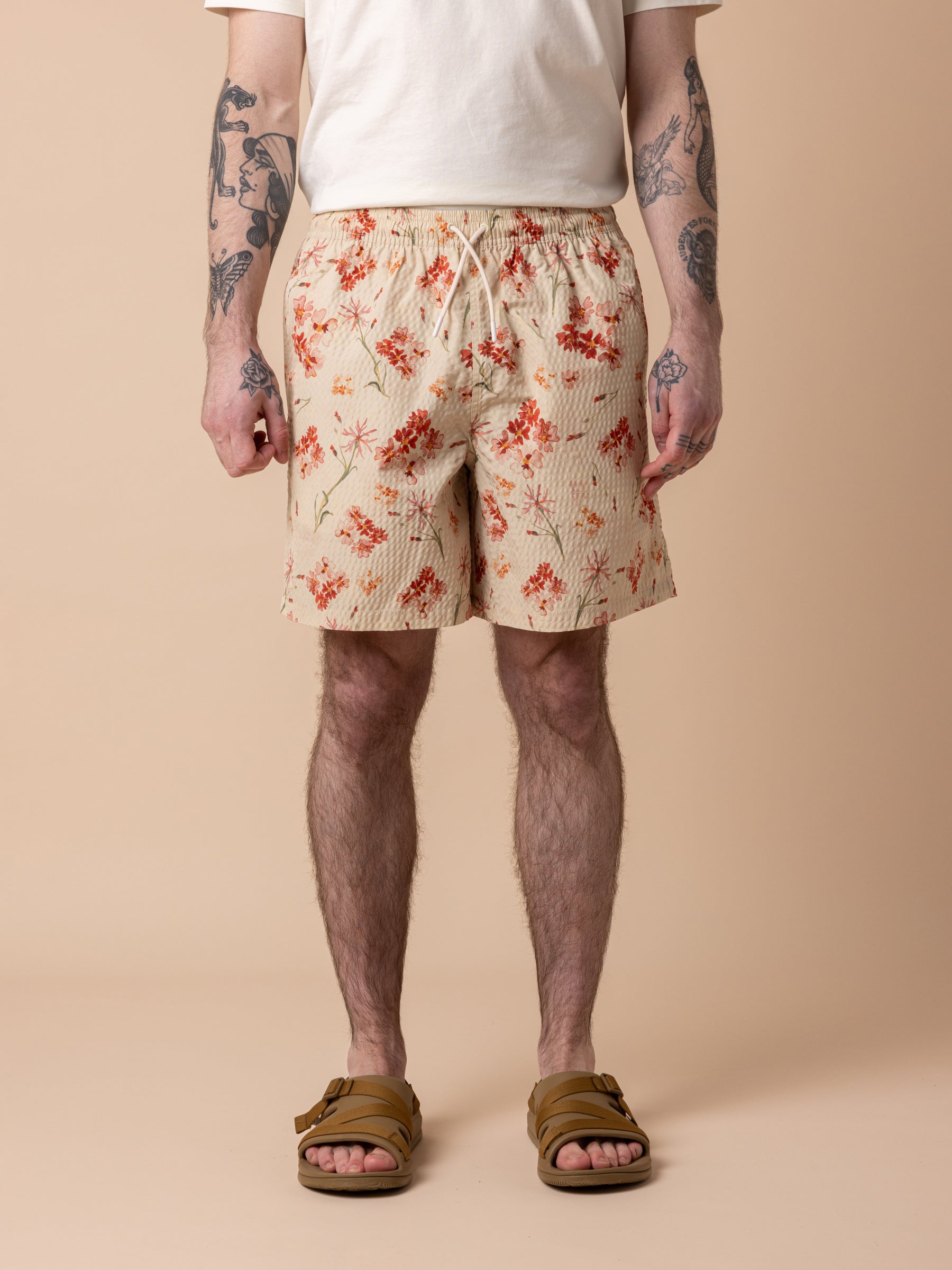 Seacliff Swim Shorts in Ecru Floral SEAQUAL® Yarn