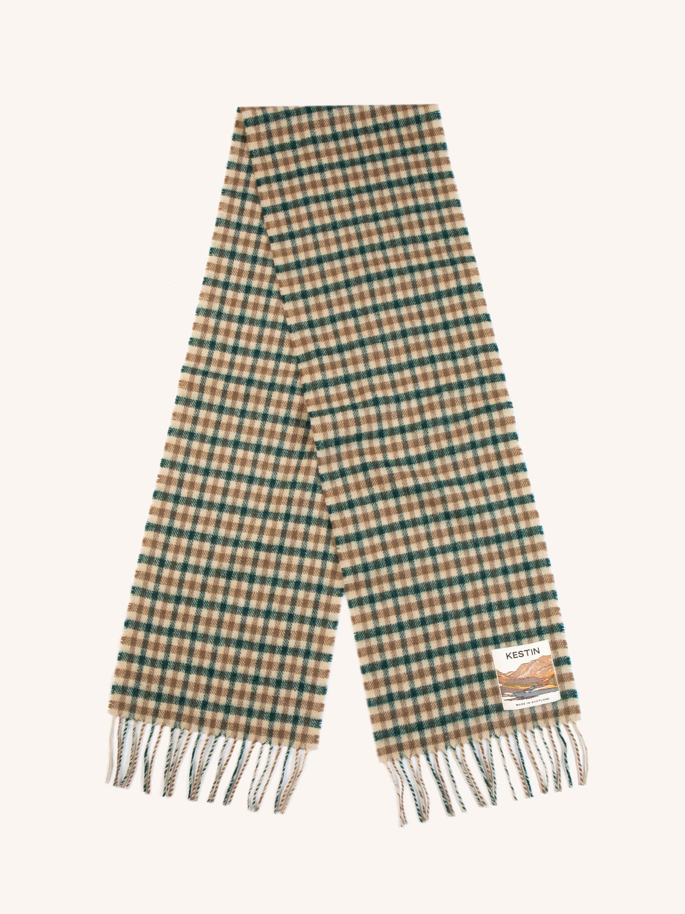 Selkirk Scarf in Pine / Tan Check Lambswool