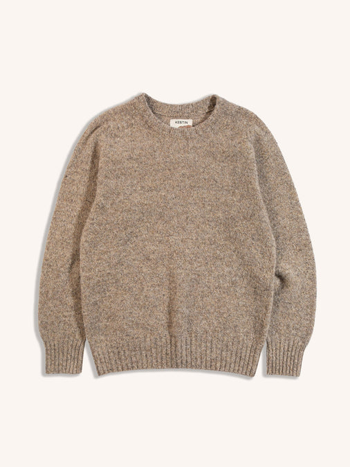 Brushed Shetland Crew in Mushroom Lambswool