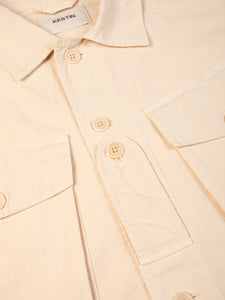 A close-up of the front of the KESTIN Redford Jacket in Ecru.