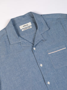 A close up of the camp collar from the KESTIN Crammond Shirt.