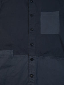 The front of the Rosyth Overshirt, with two-tone blue fabrics.
