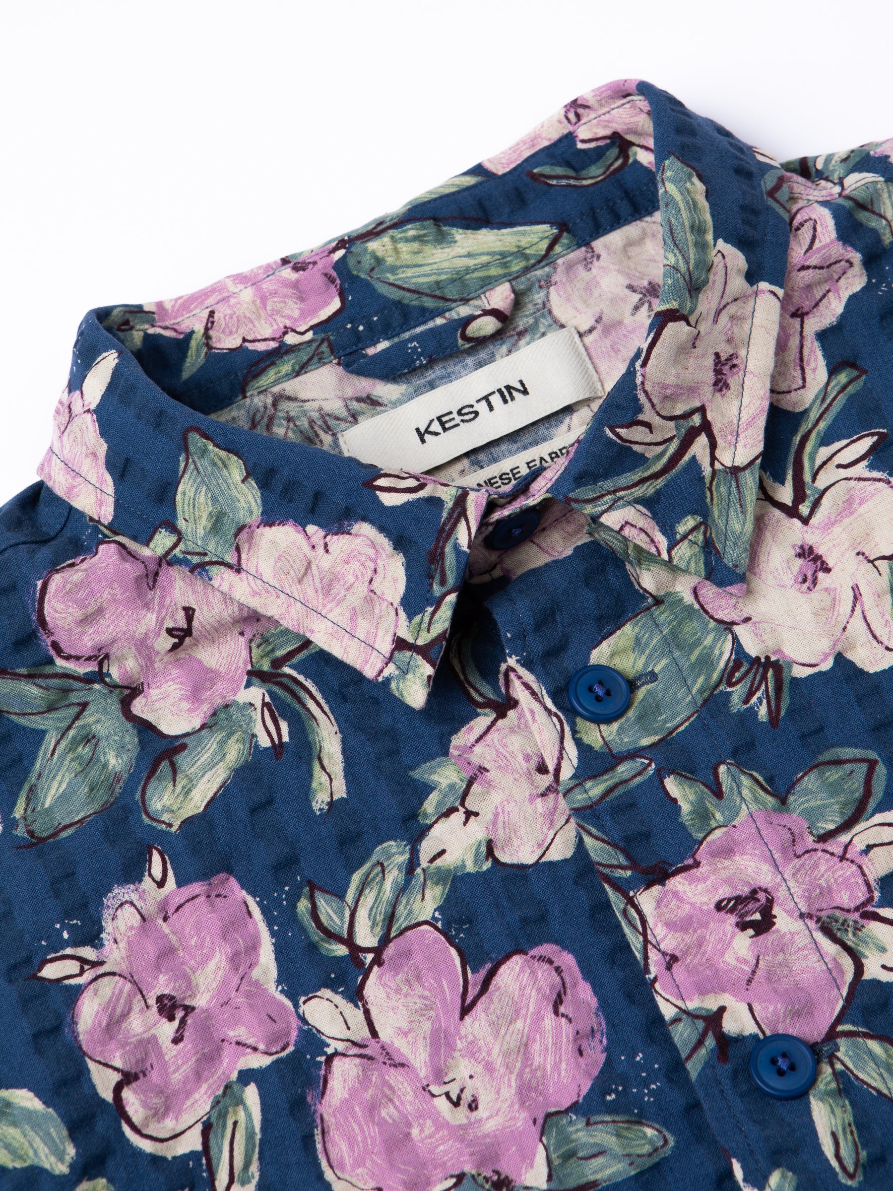 Rosyth Overshirt in Blue / Lilac Floral Seersucker
