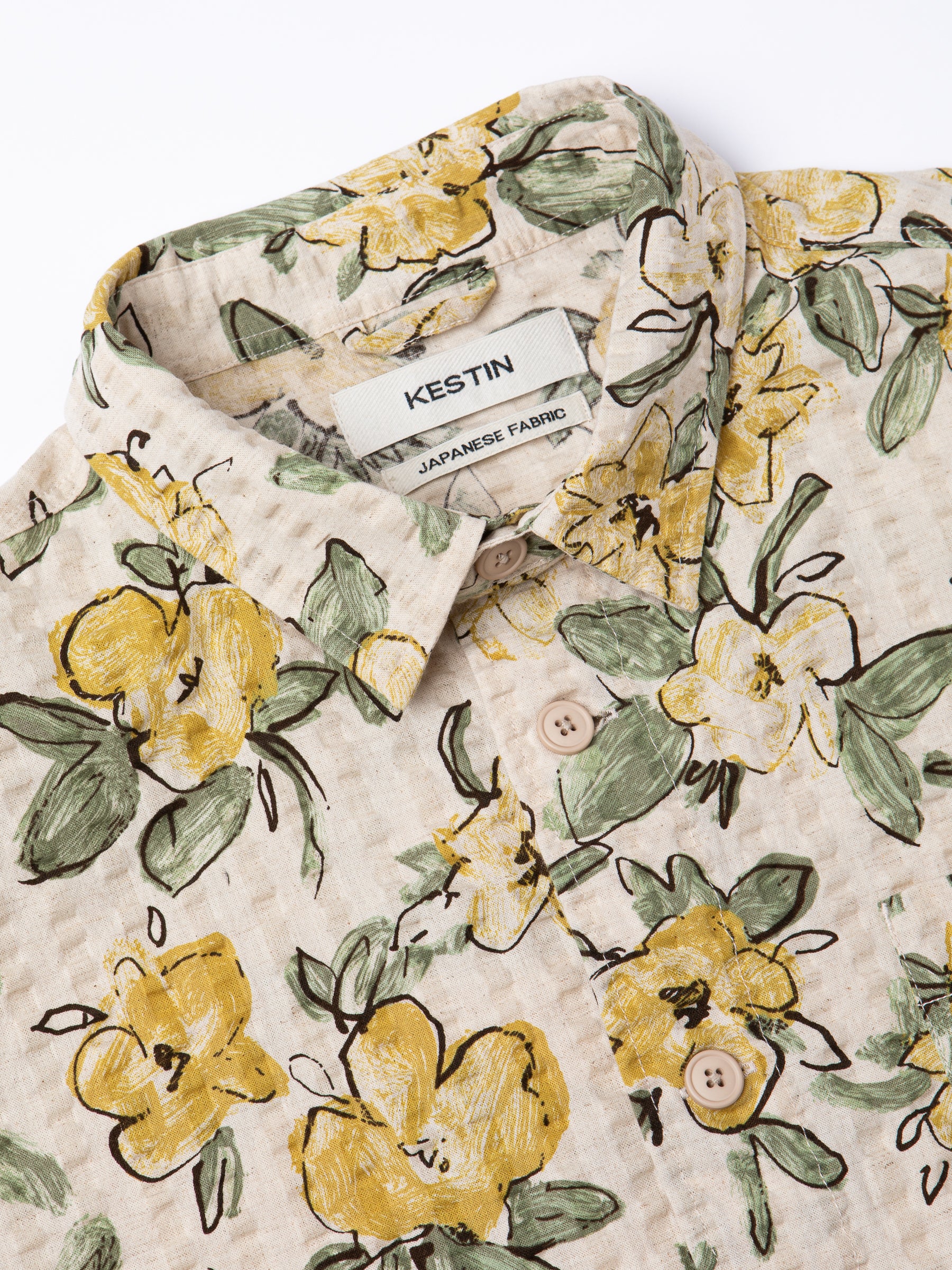 Rosyth Overshirt in Ecru / Yellow Floral Seersucker