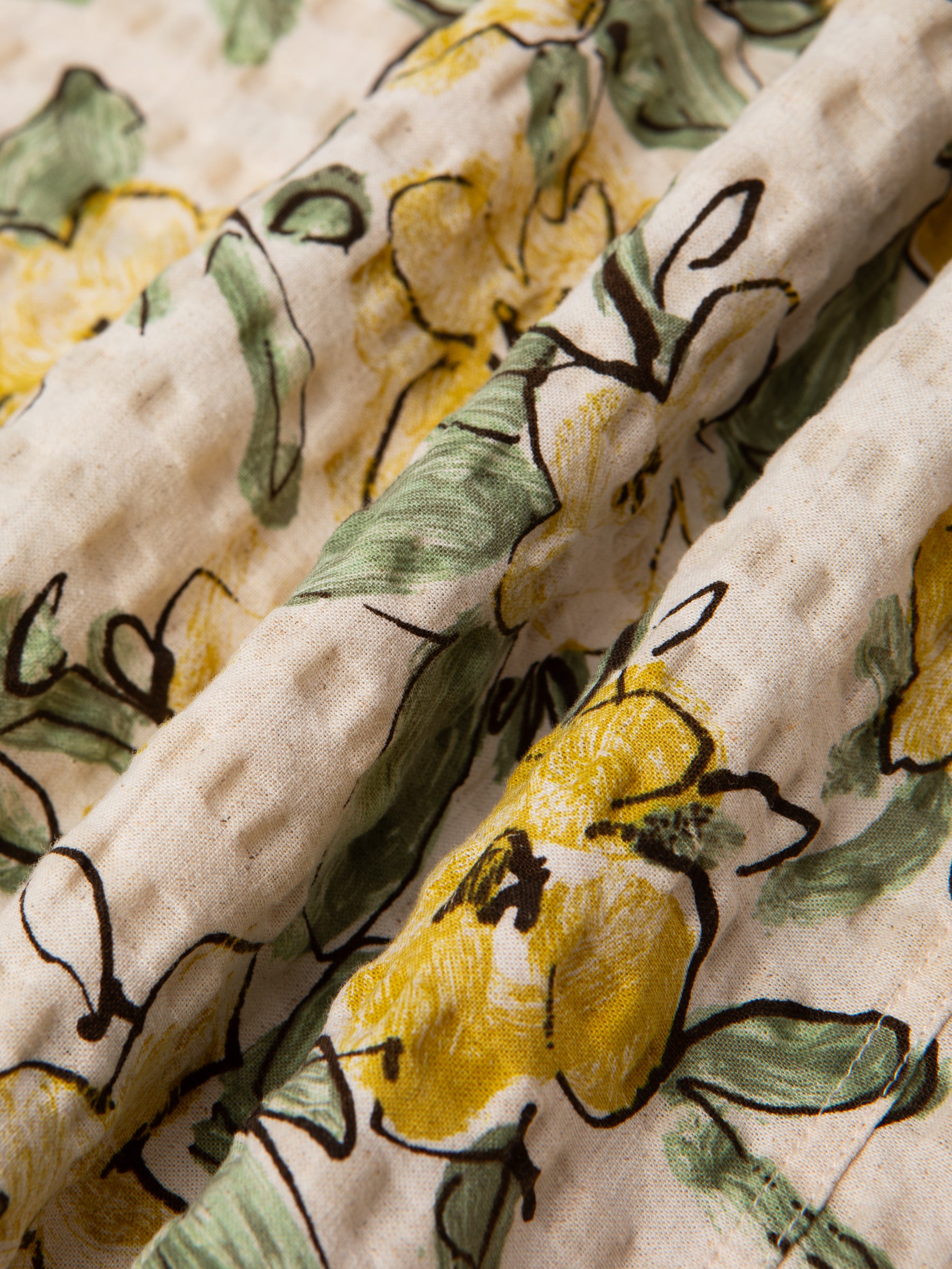 Rosyth Overshirt in Ecru / Yellow Floral Seersucker