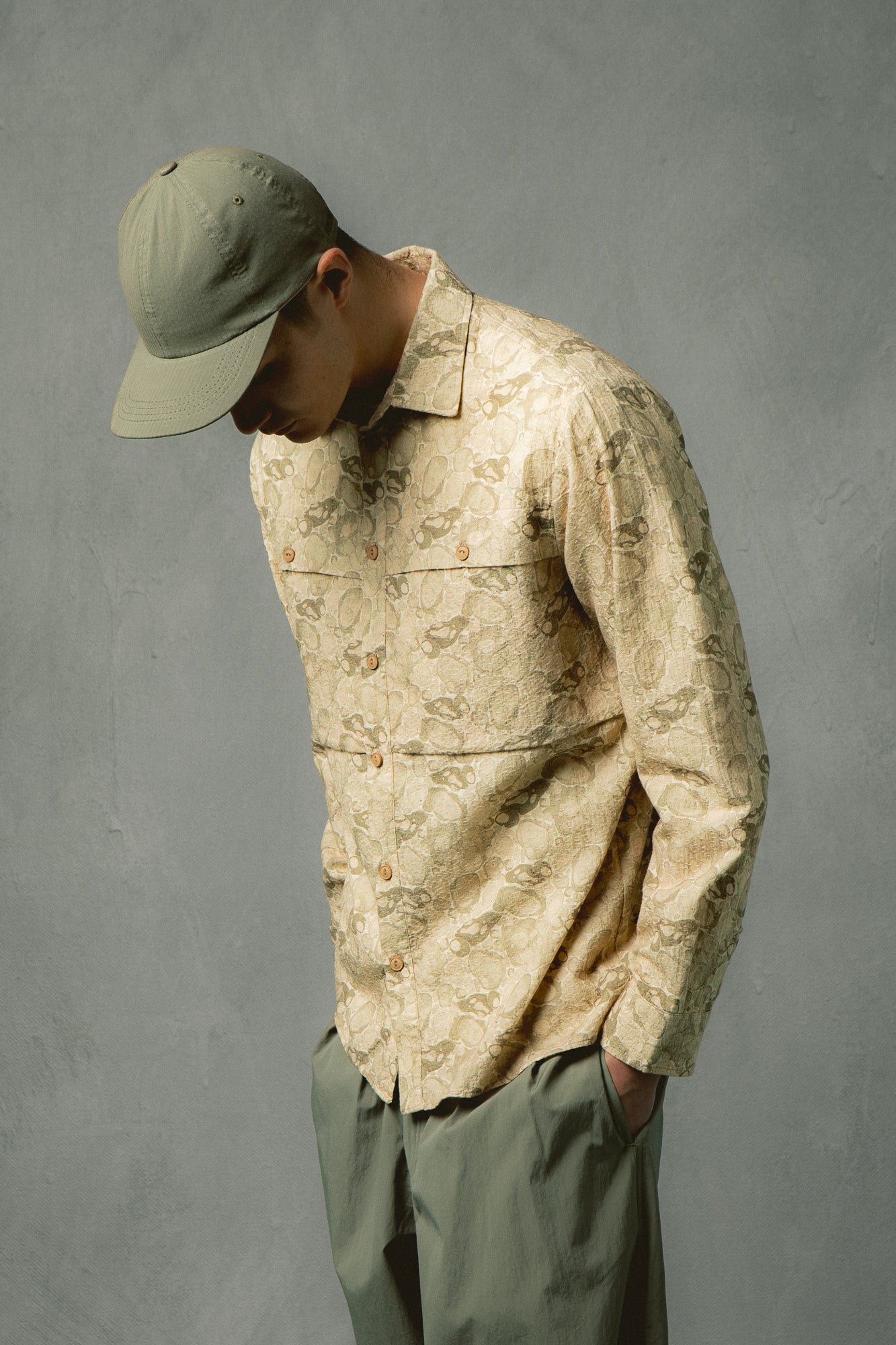 Taymount Overshirt in Ecru Marble Textured Cotton