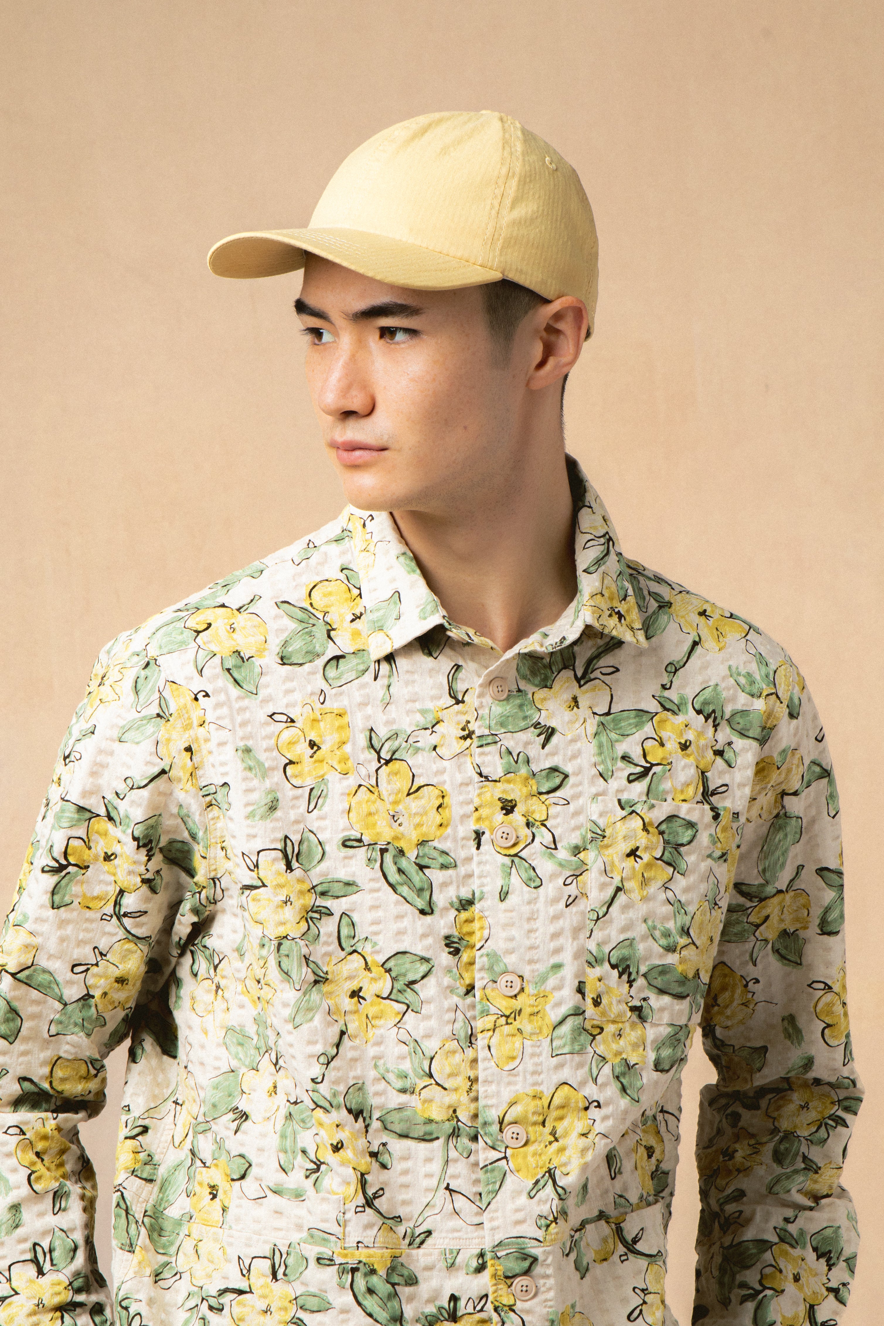 Rosyth Overshirt in Ecru / Yellow Floral Seersucker