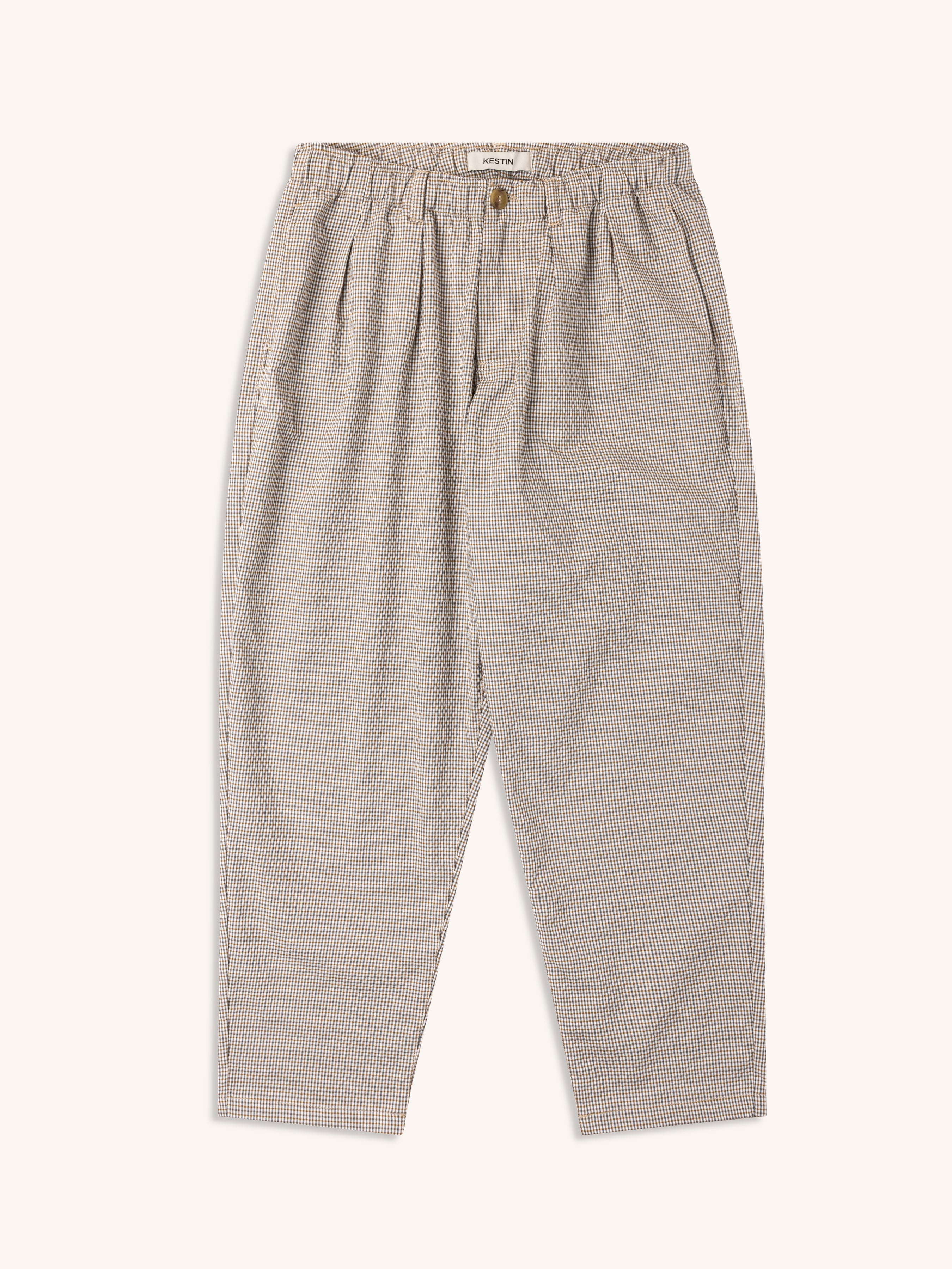 Clyde Pant in Ecru / Brown Gingham Seersucker