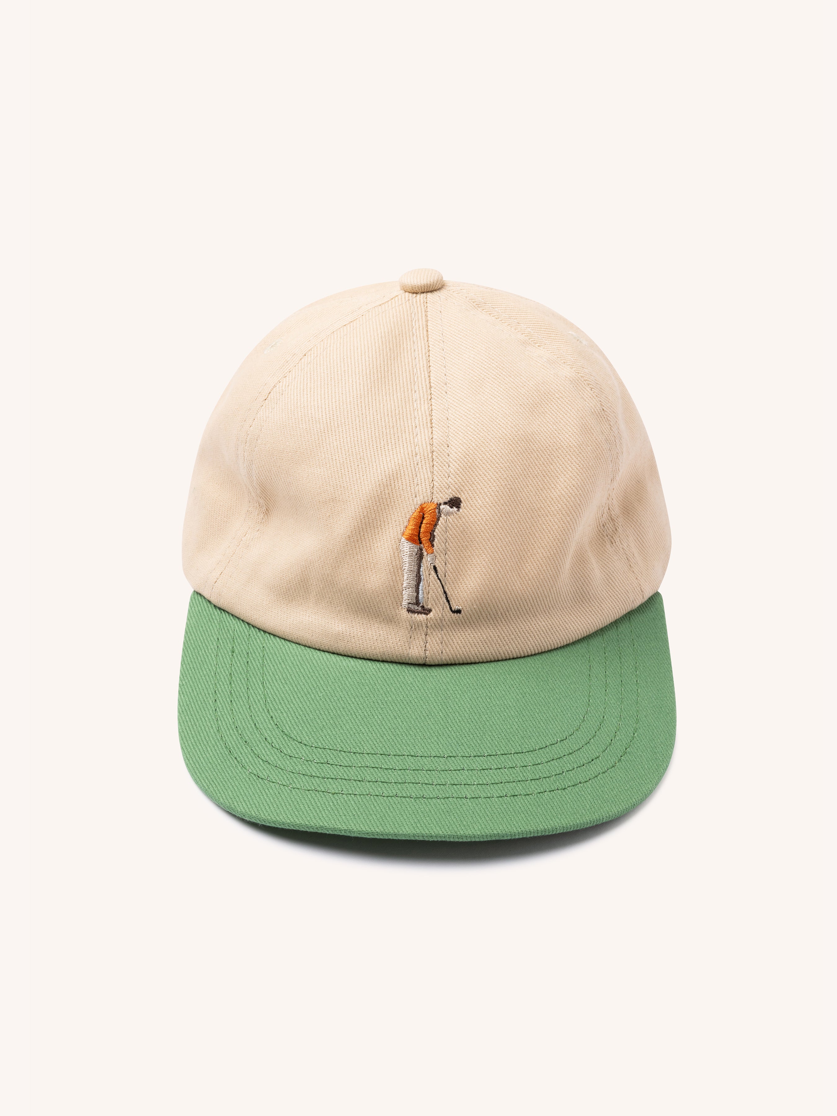 Leuchars Cap in Stone / Green Golf Embroidery