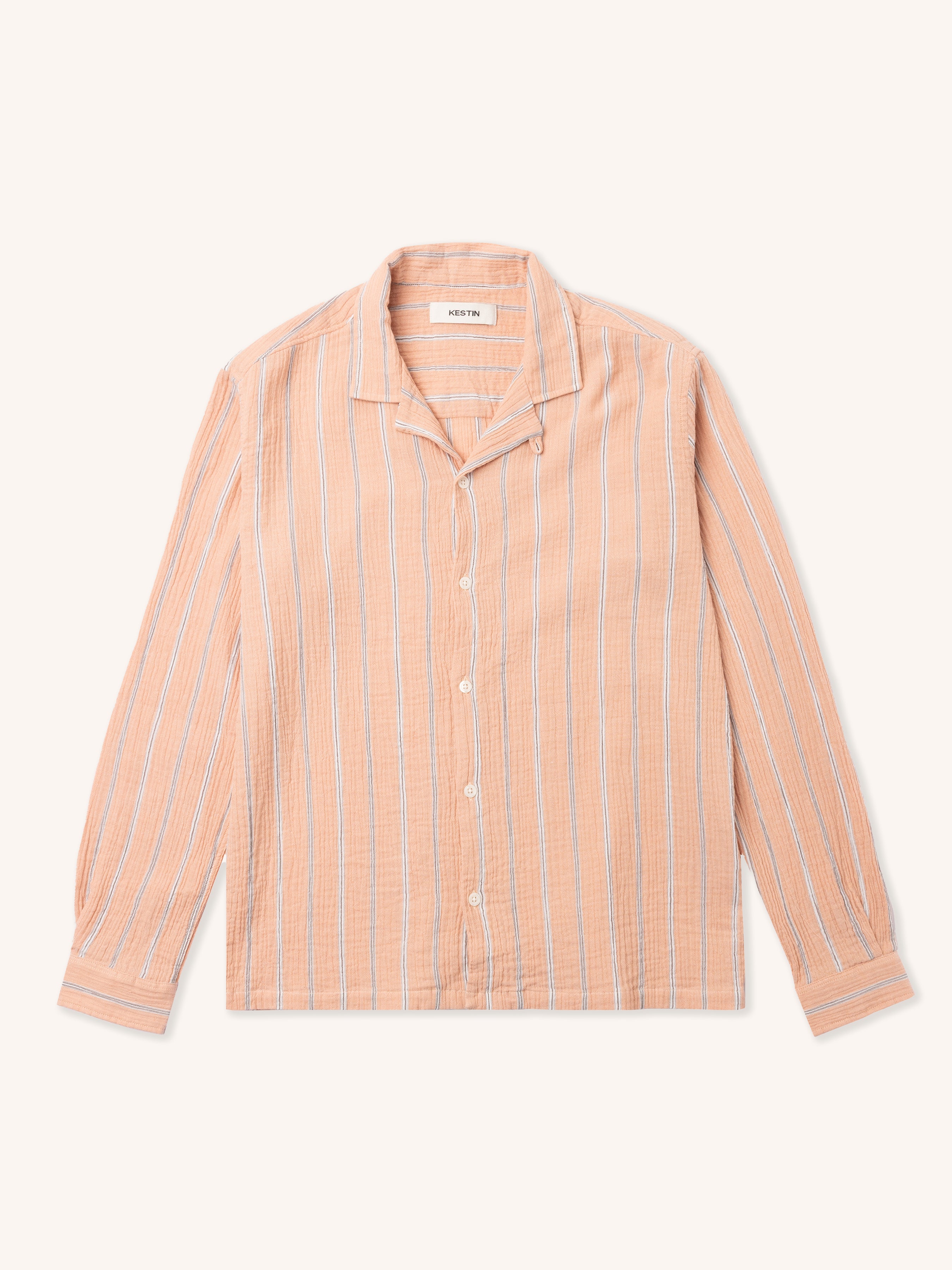 Tain Shirt in Washed Coral Double Weave Seersucker