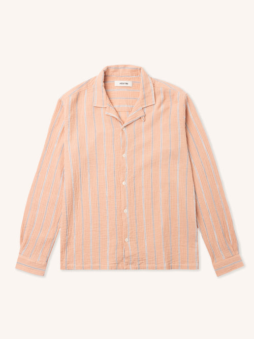 Tain Shirt in Washed Coral Double Weave Seersucker