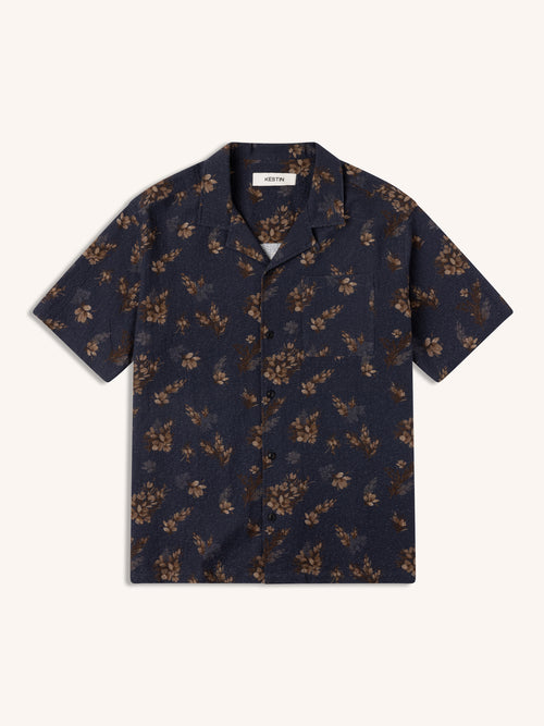 Cramond Shirt in Dark Navy Gorse Print Cotton