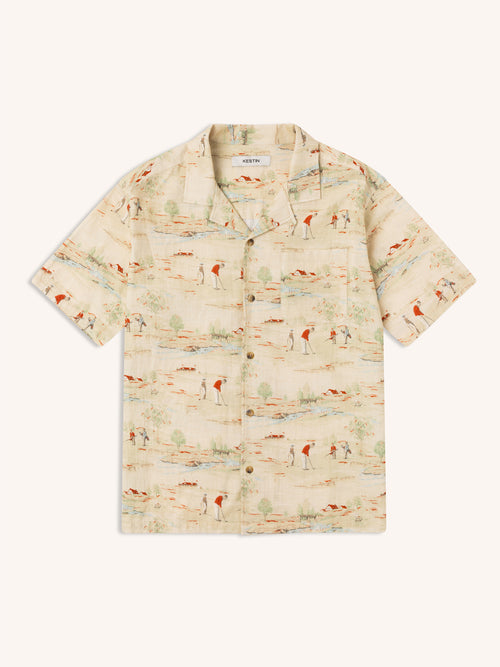 Cramond Shirt in Oatmeal Golf Print Cotton