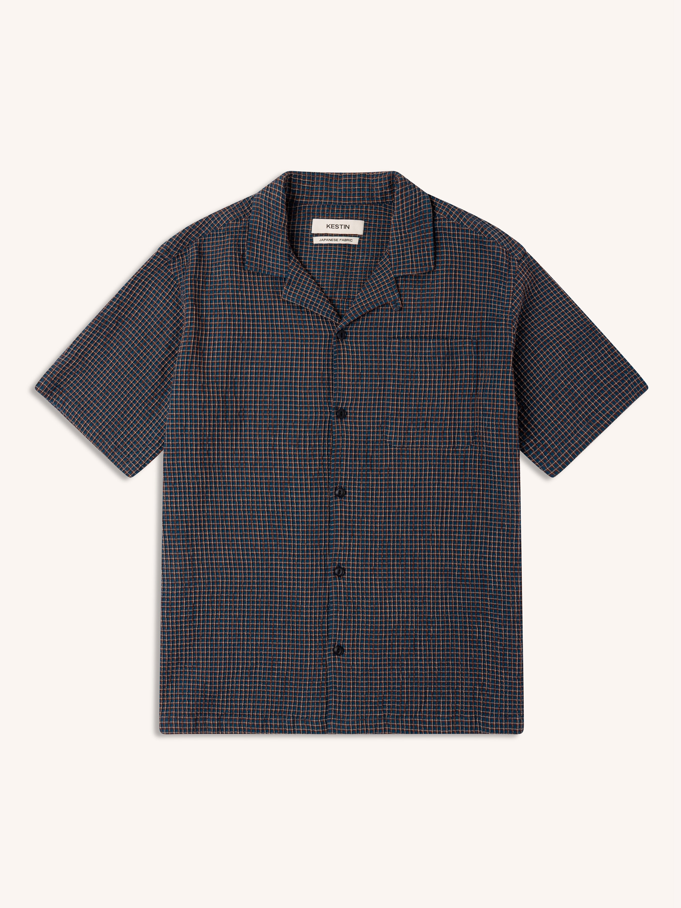 Crammond Shirt in Navy Check Japanese Seersucker