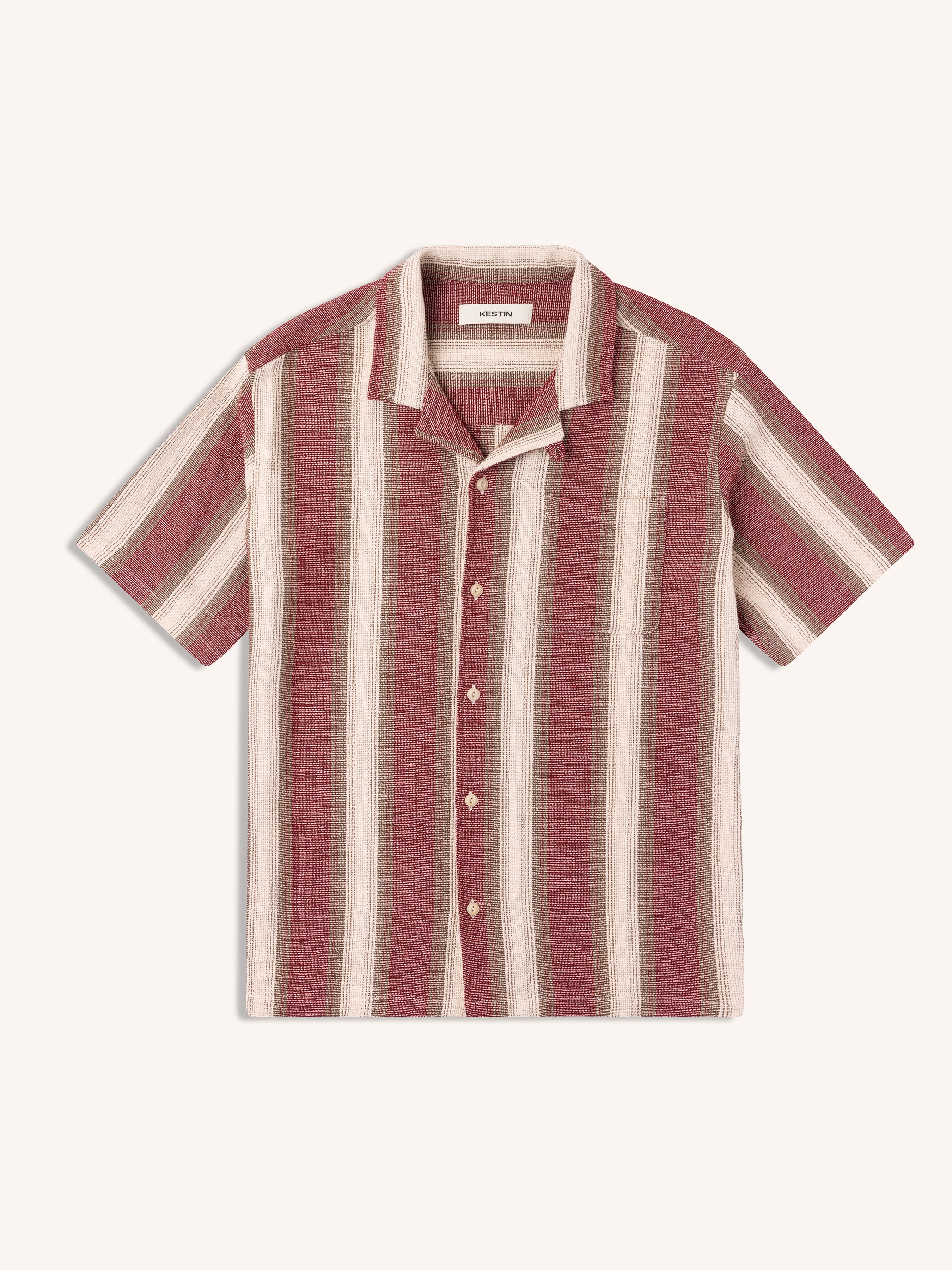 Crammond Shirt in Red / Brown Stripe Open Weave Cotton