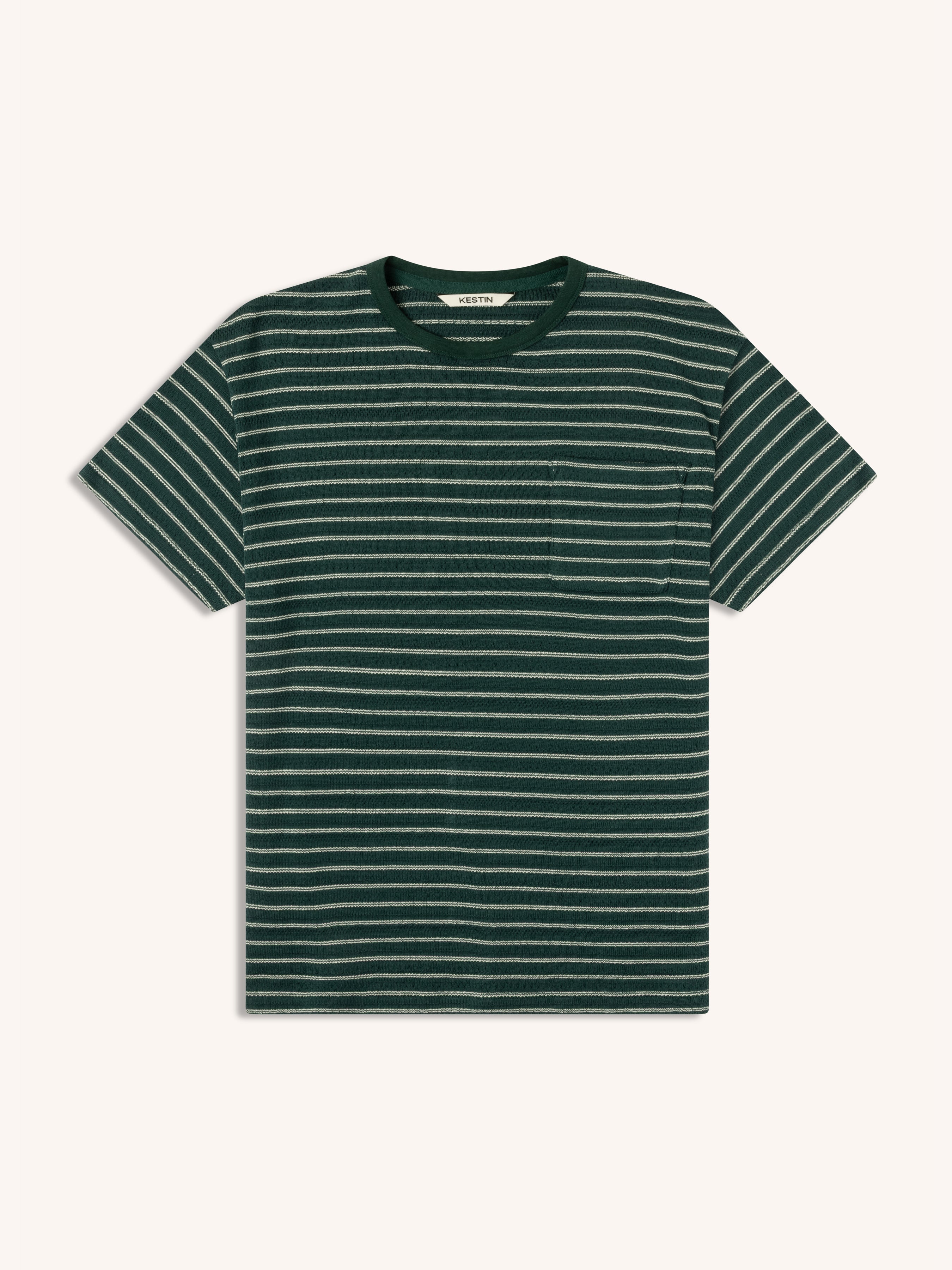 Fly T-Shirt in Green / Ecru Organic Cotton Knitted Stripe