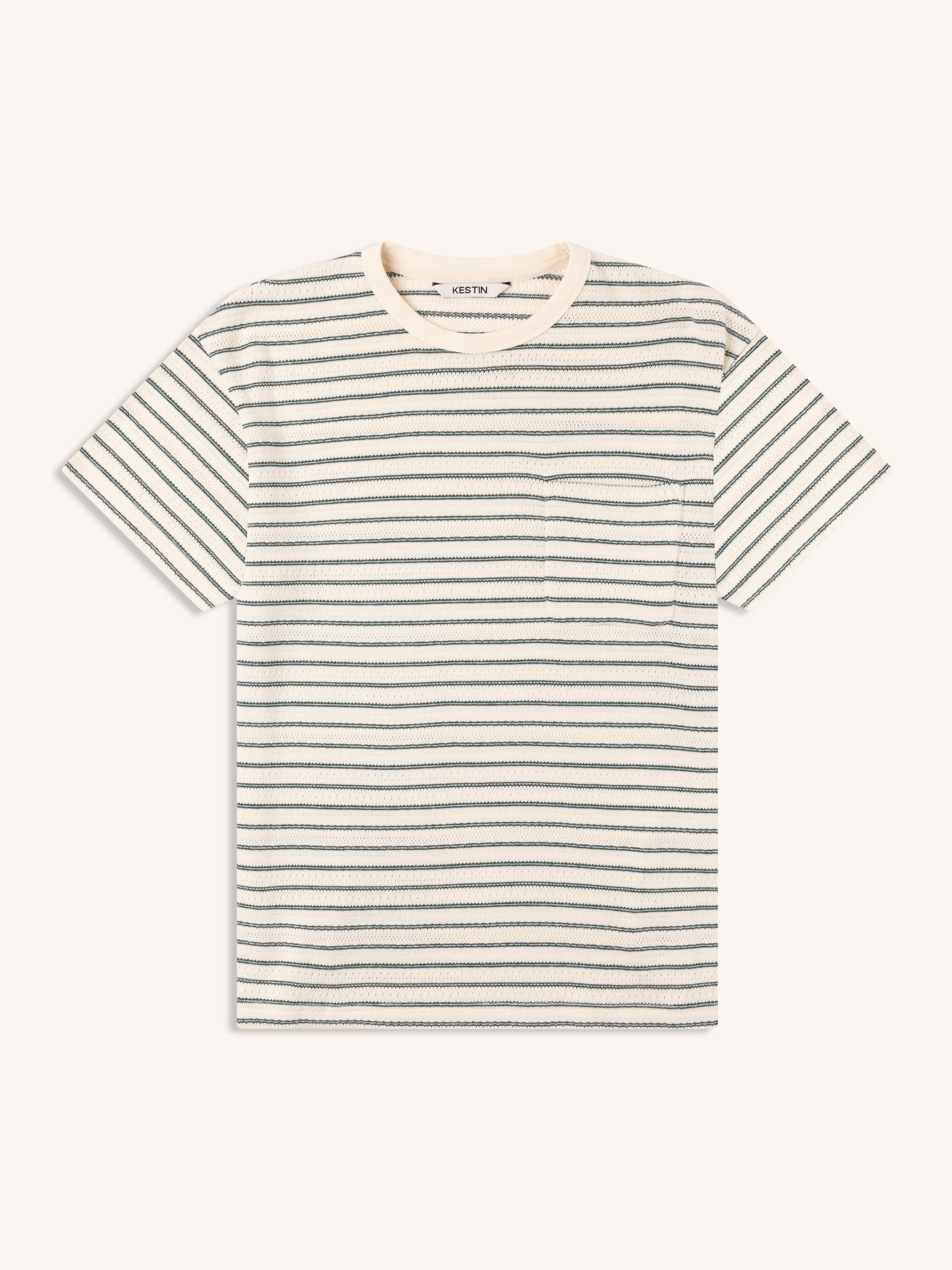Fly T-Shirt in Ecru / Green Organic Cotton Knitted Stripe