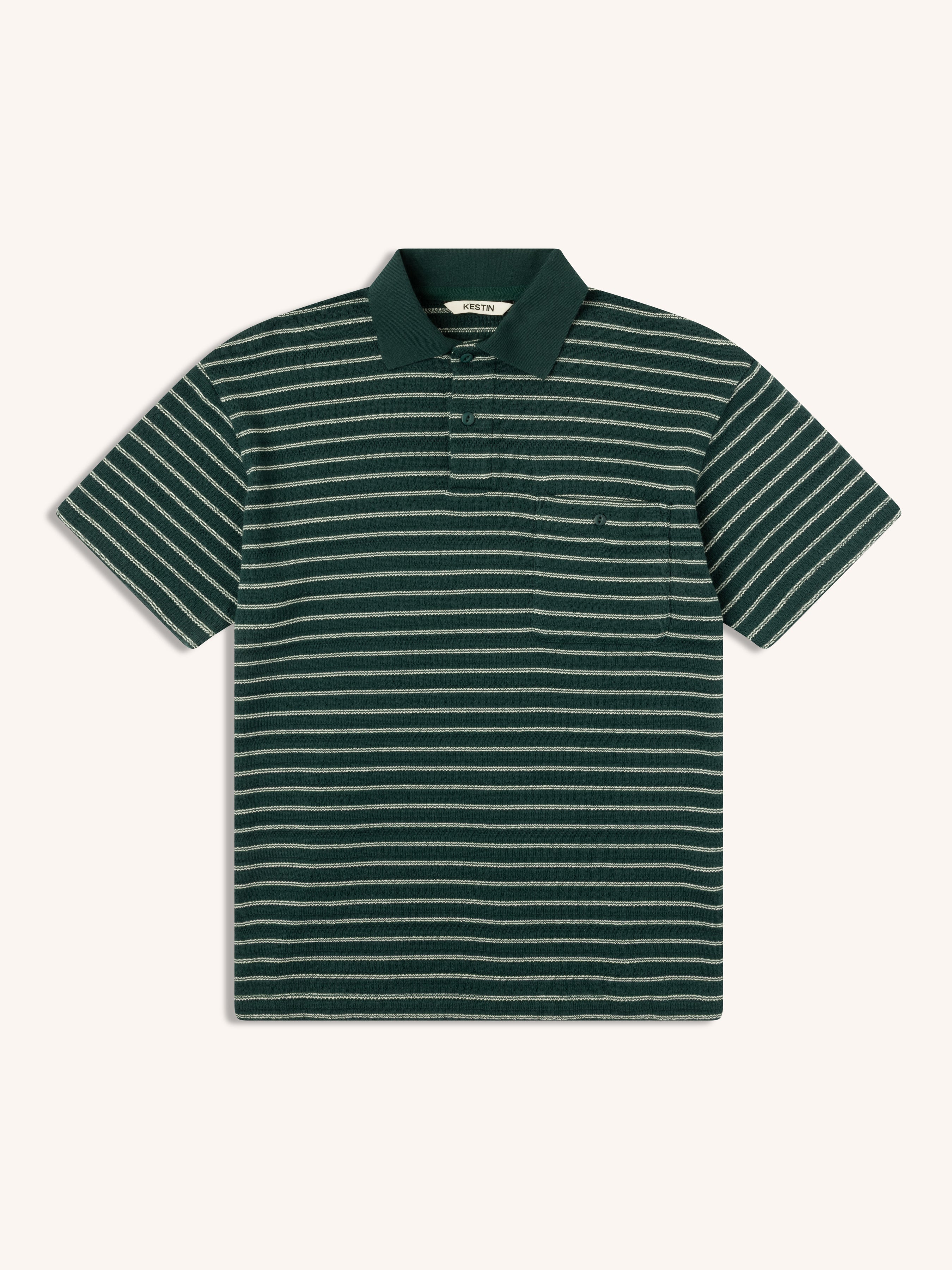 Dunn Polo in Green / Ecru Organic Cotton Knitted Stripe