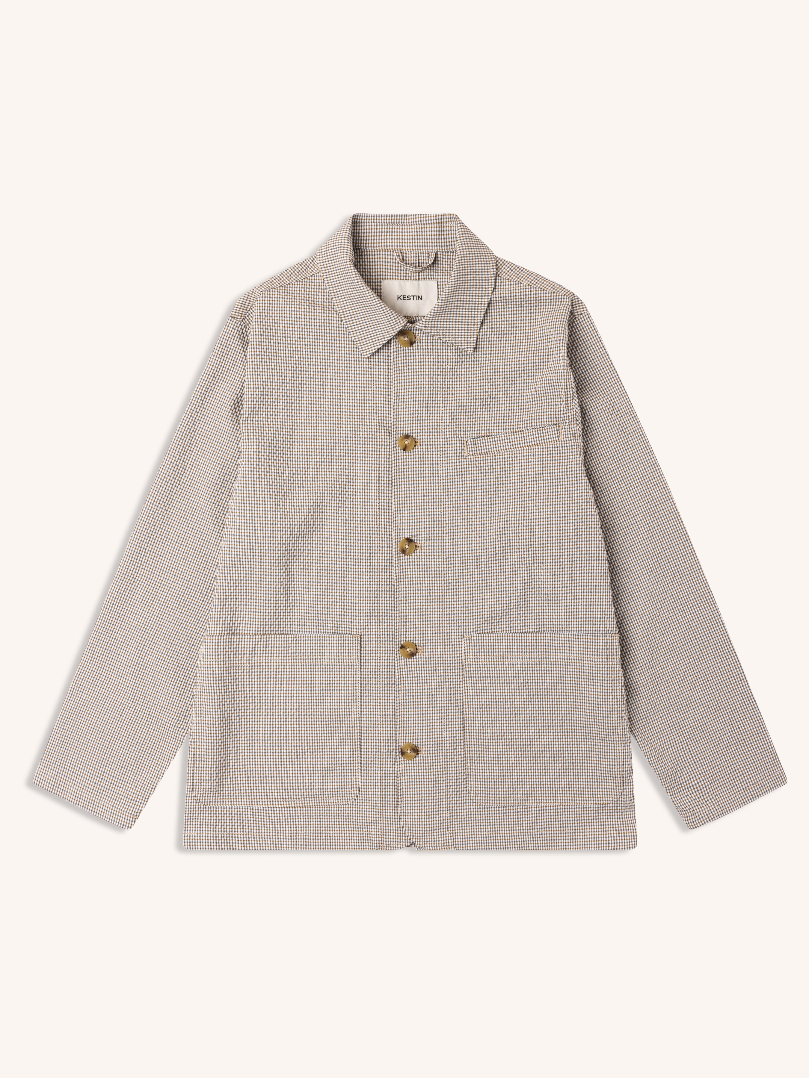 Huntly Jacket in Ecru / Brown Gingham Seersucker