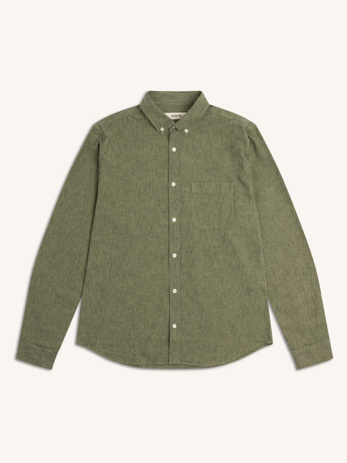 Raeburn Button Down Shirt in Green Linen Blend