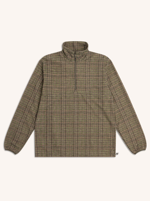 Aberfeldy Quarter Zip in Green / Brown Multi Check Jersey