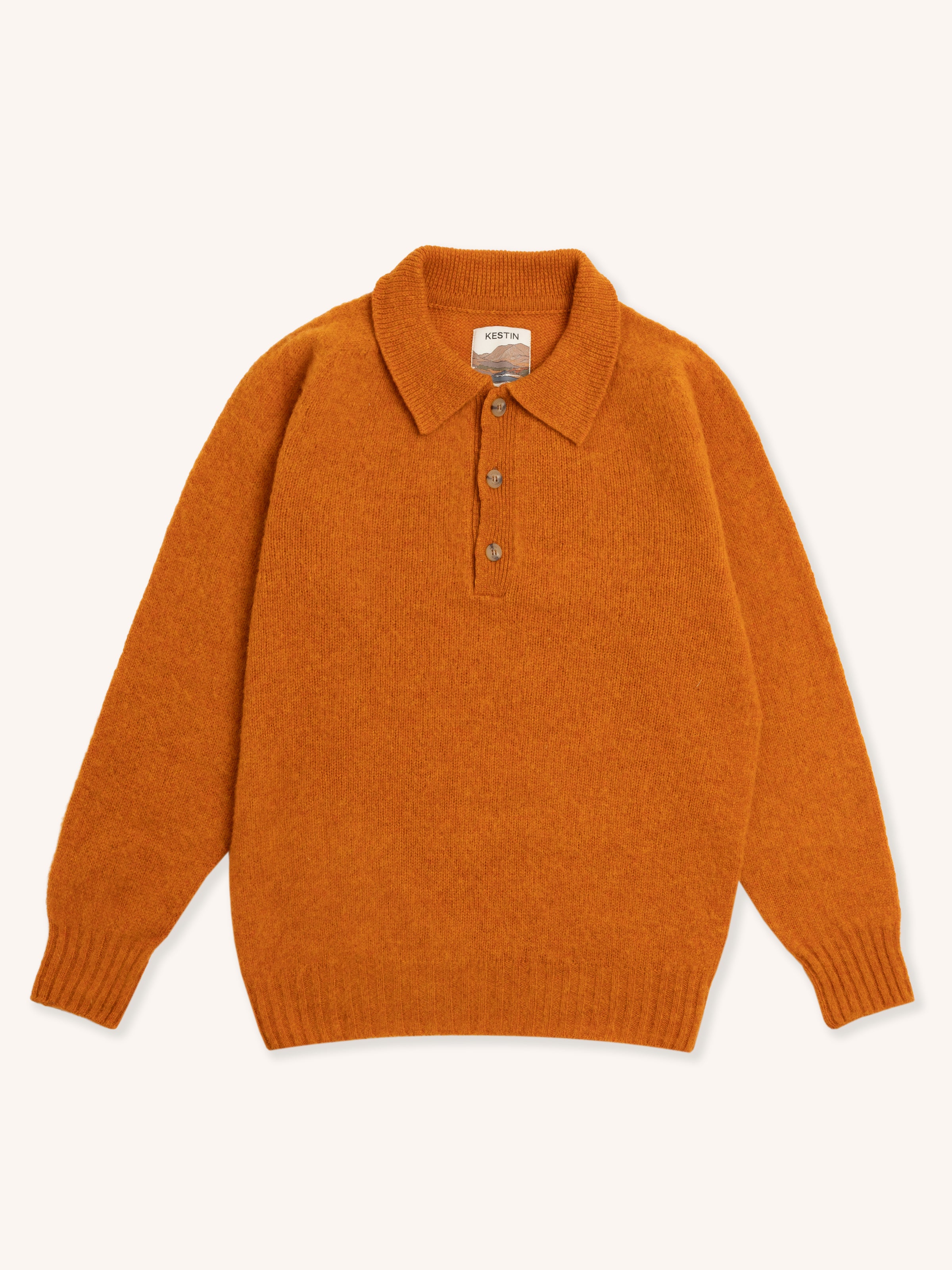 Lewis Brushed Shetland Polo in Bright Orange Lambswool