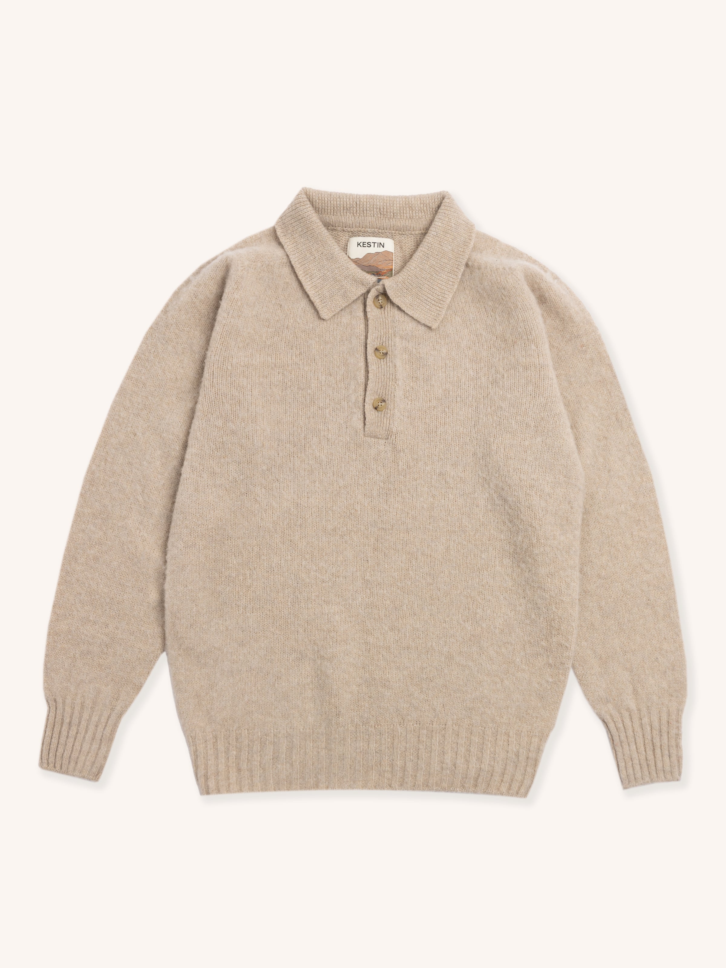 Lewis Brushed Shetland Polo in Putty Lambswool