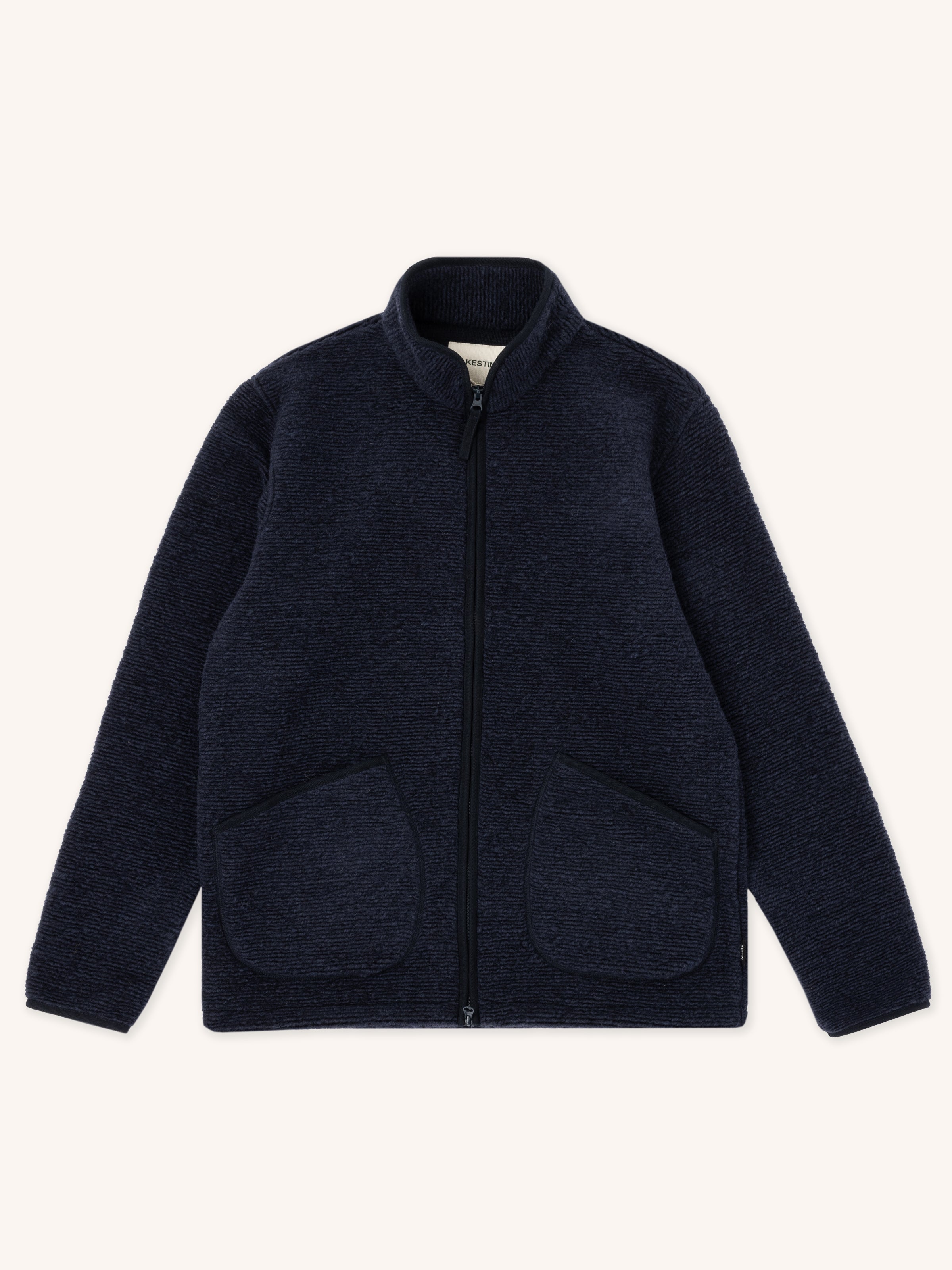 Lanark Zip Fleece in Navy Ribbed Wool Blend