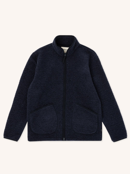 Lanark Zip Fleece in Navy Ribbed Wool Blend