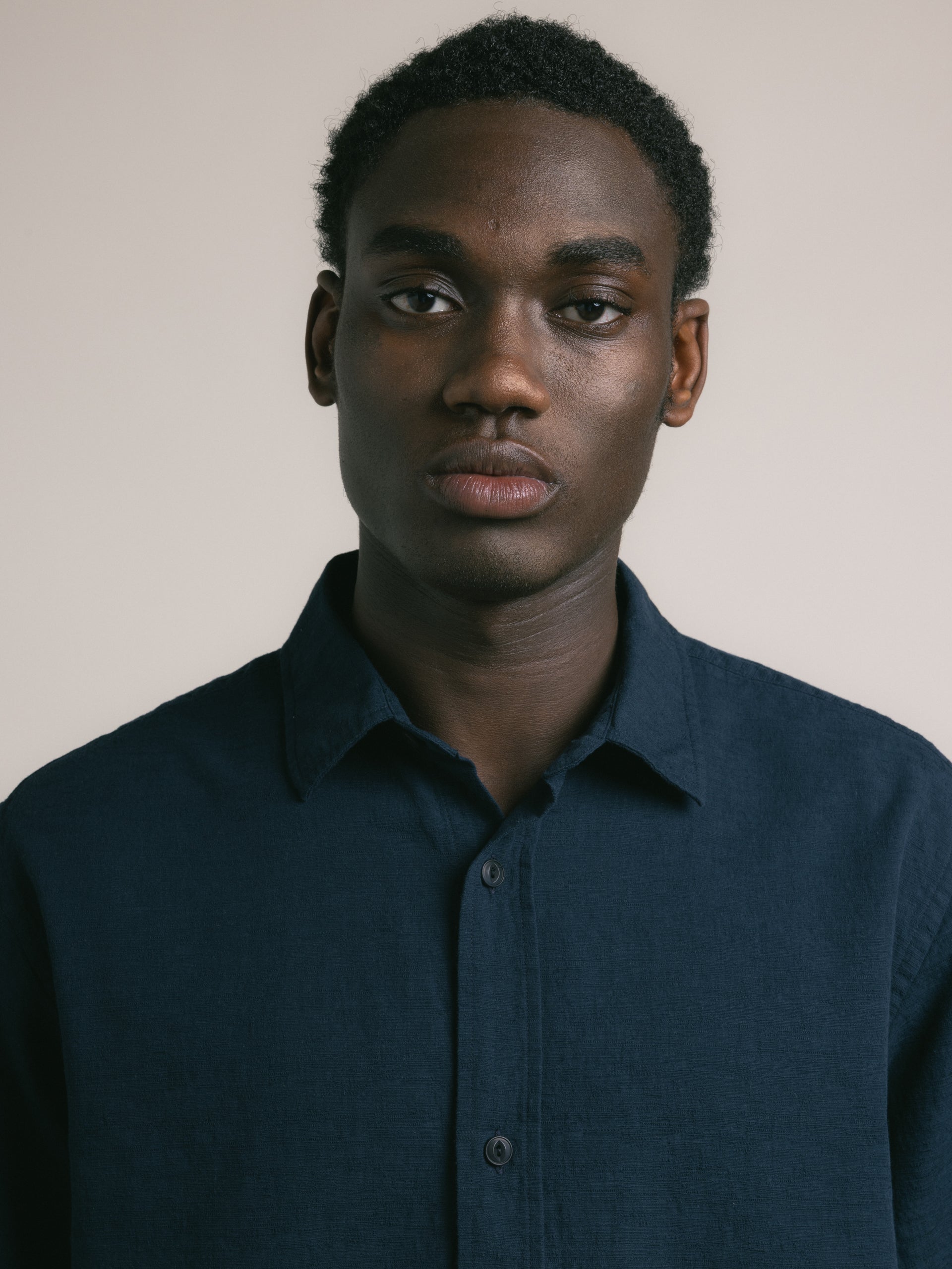 Ferness Oversized Shirt in Dark Navy Slub Cotton