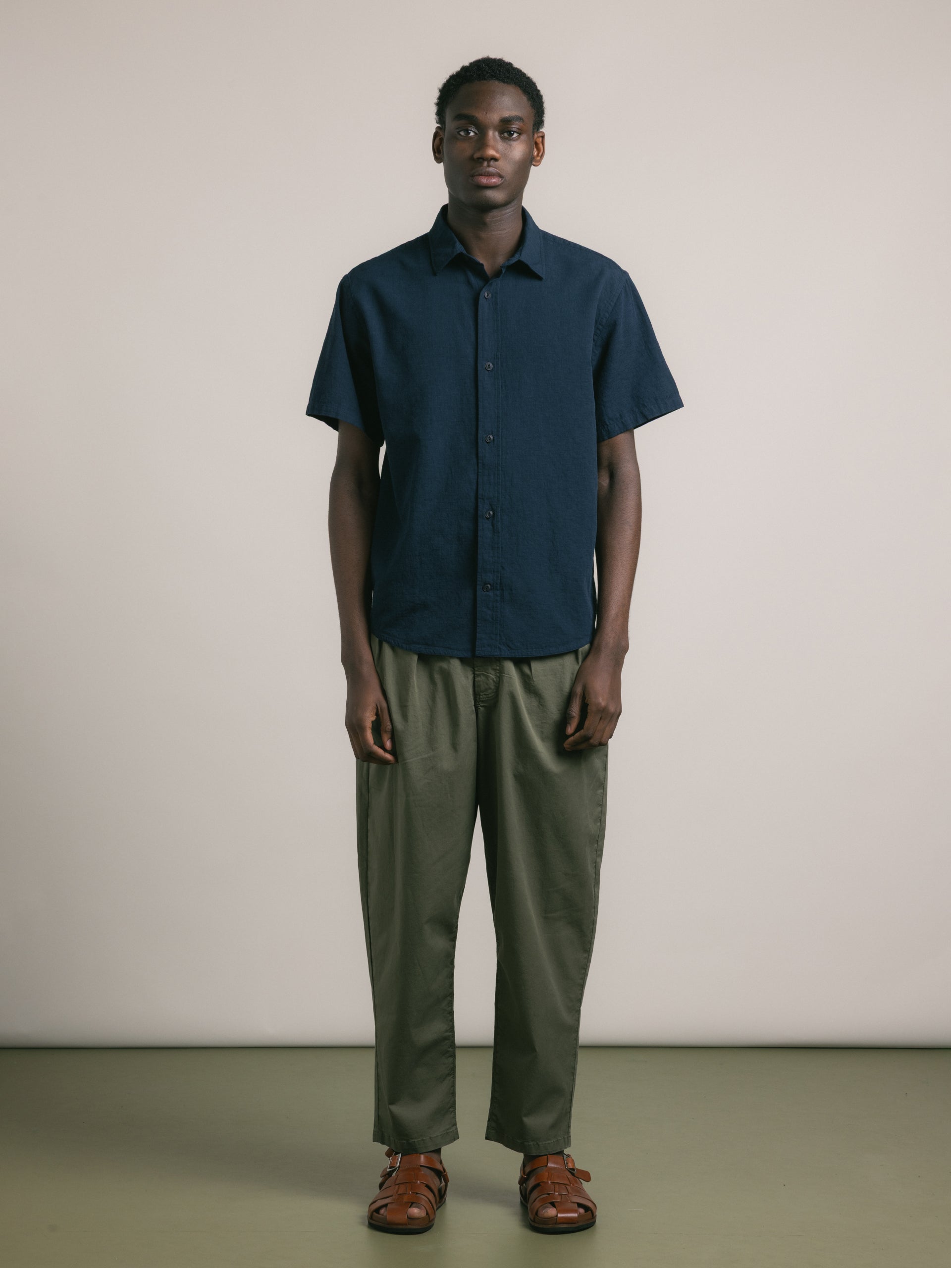 Ferness Oversized Shirt in Dark Navy Slub Cotton