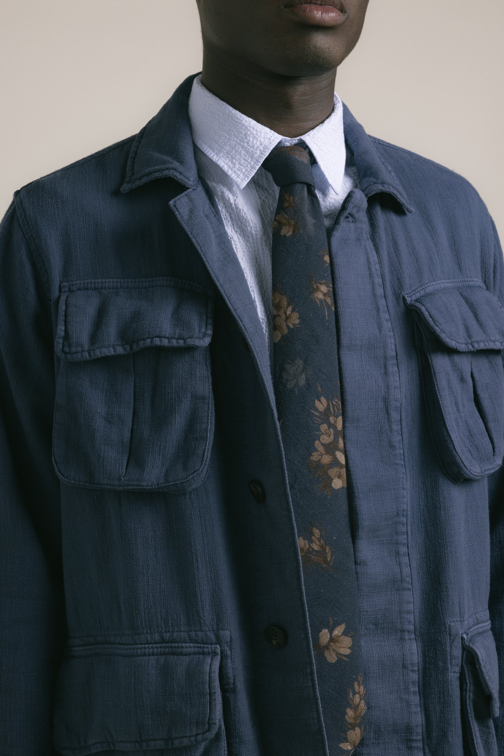 Tyndrum Field Jacket in Navy Slub Cotton