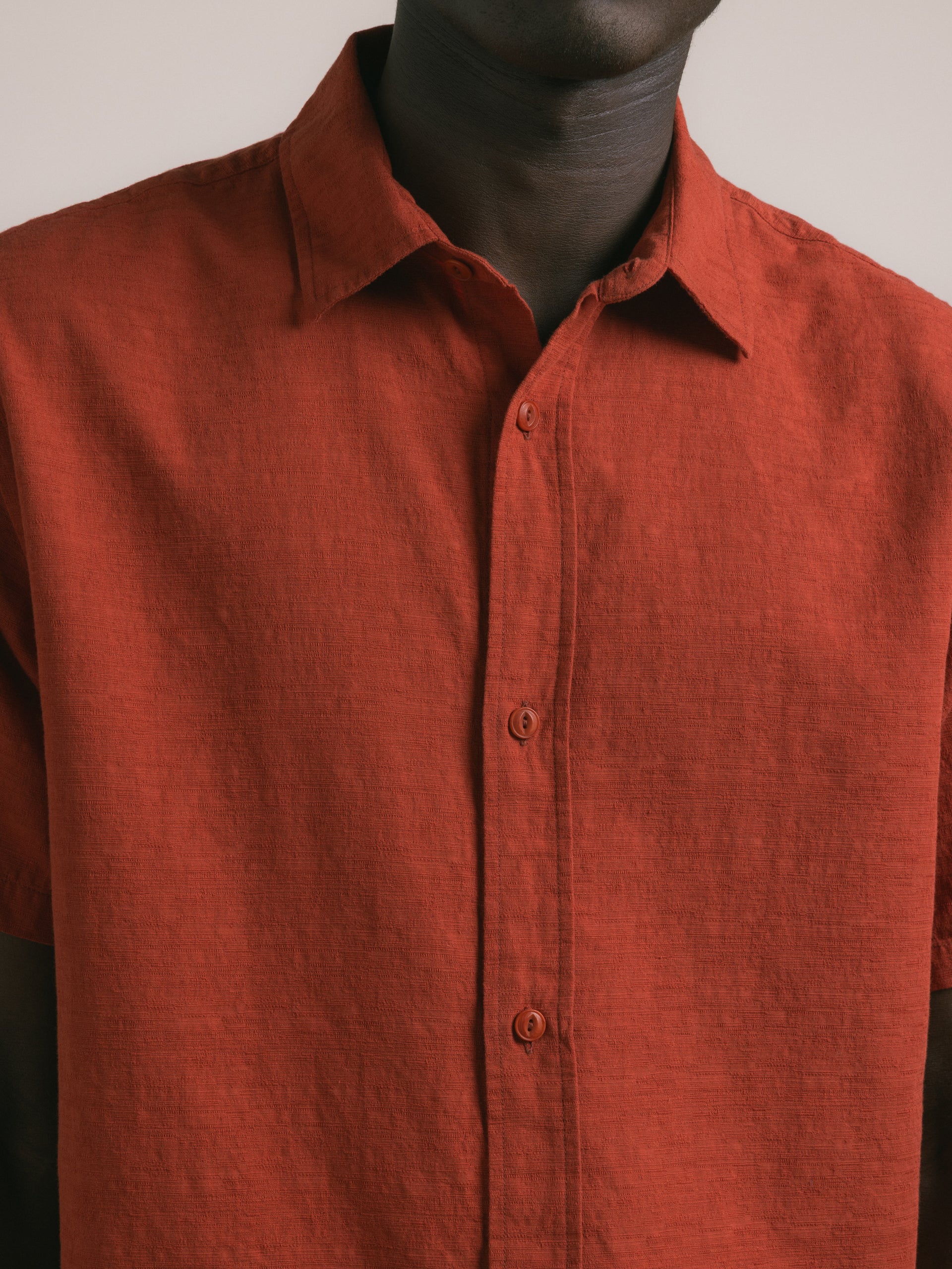Ferness Oversized Shirt in Rusted Red Slub Cotton