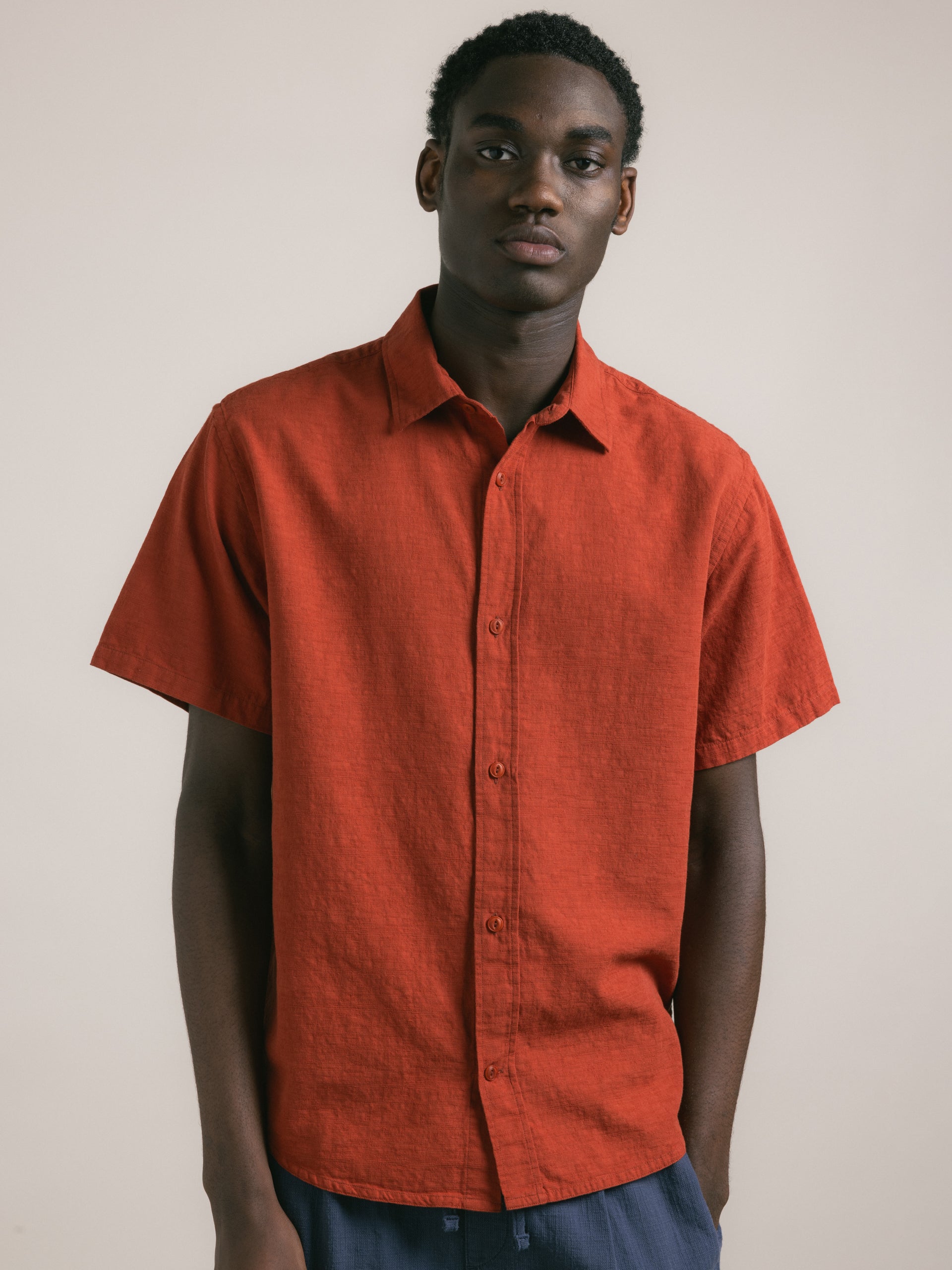 Ferness Oversized Shirt in Rusted Red Slub Cotton