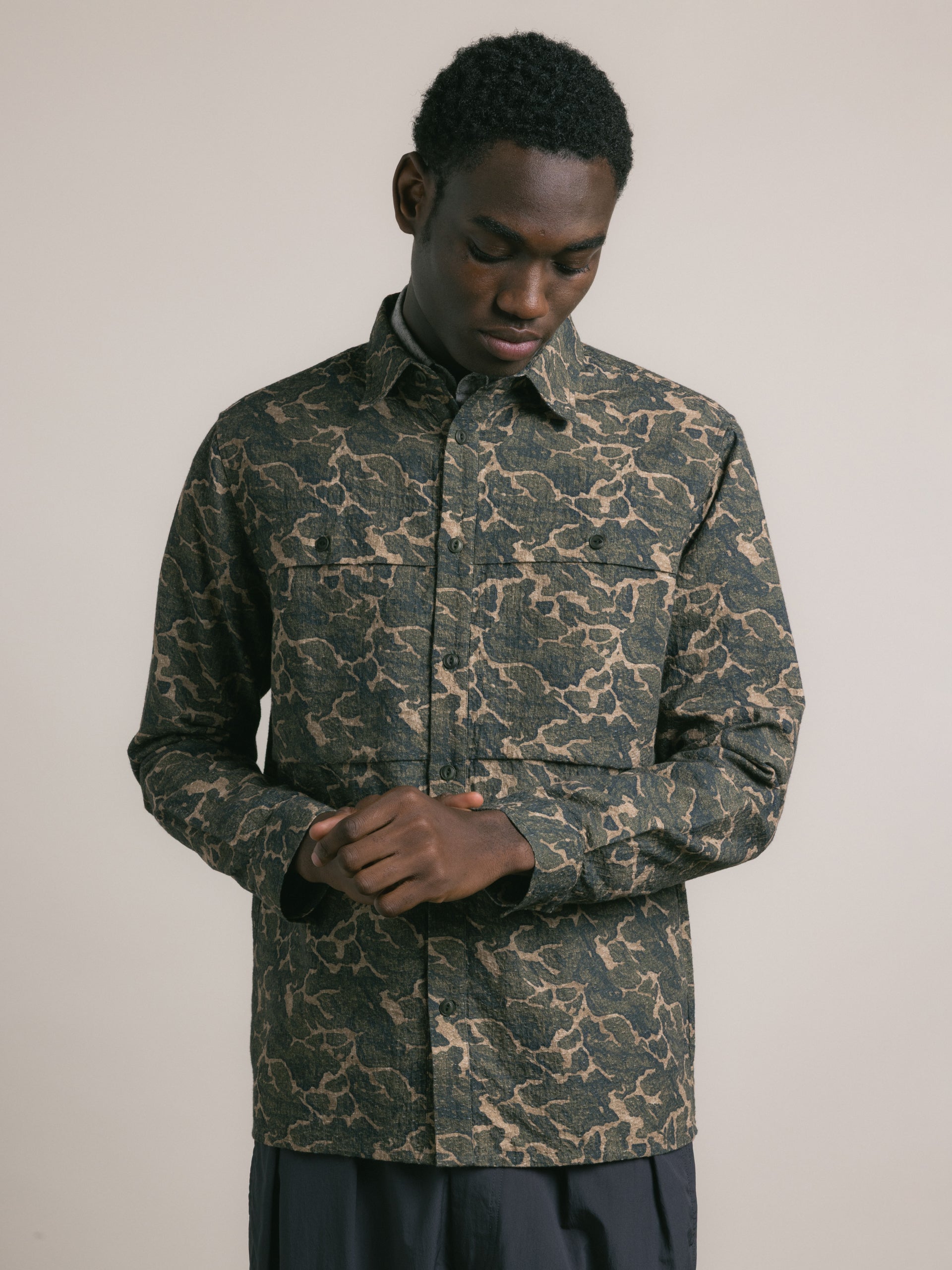 Taymount Overshirt in Olive Landscape Print Cotton – Kestin