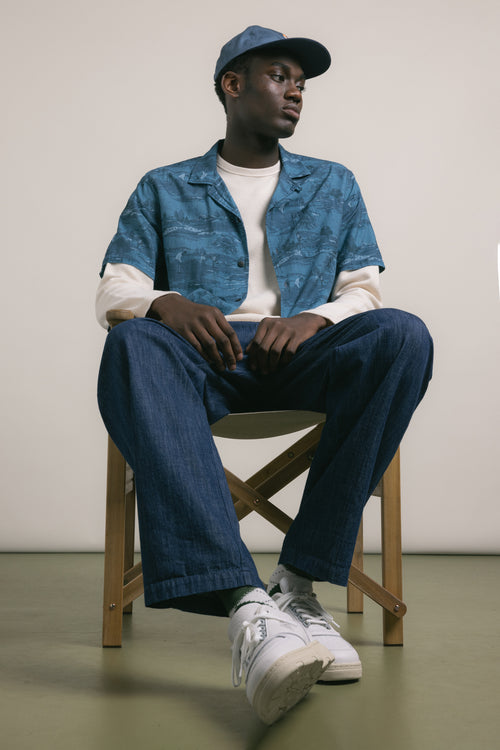 Crammond Shirt in French Blue Golf Print Cotton
