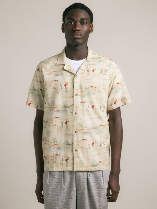 Cramond Shirt in Oatmeal Golf Print Cotton