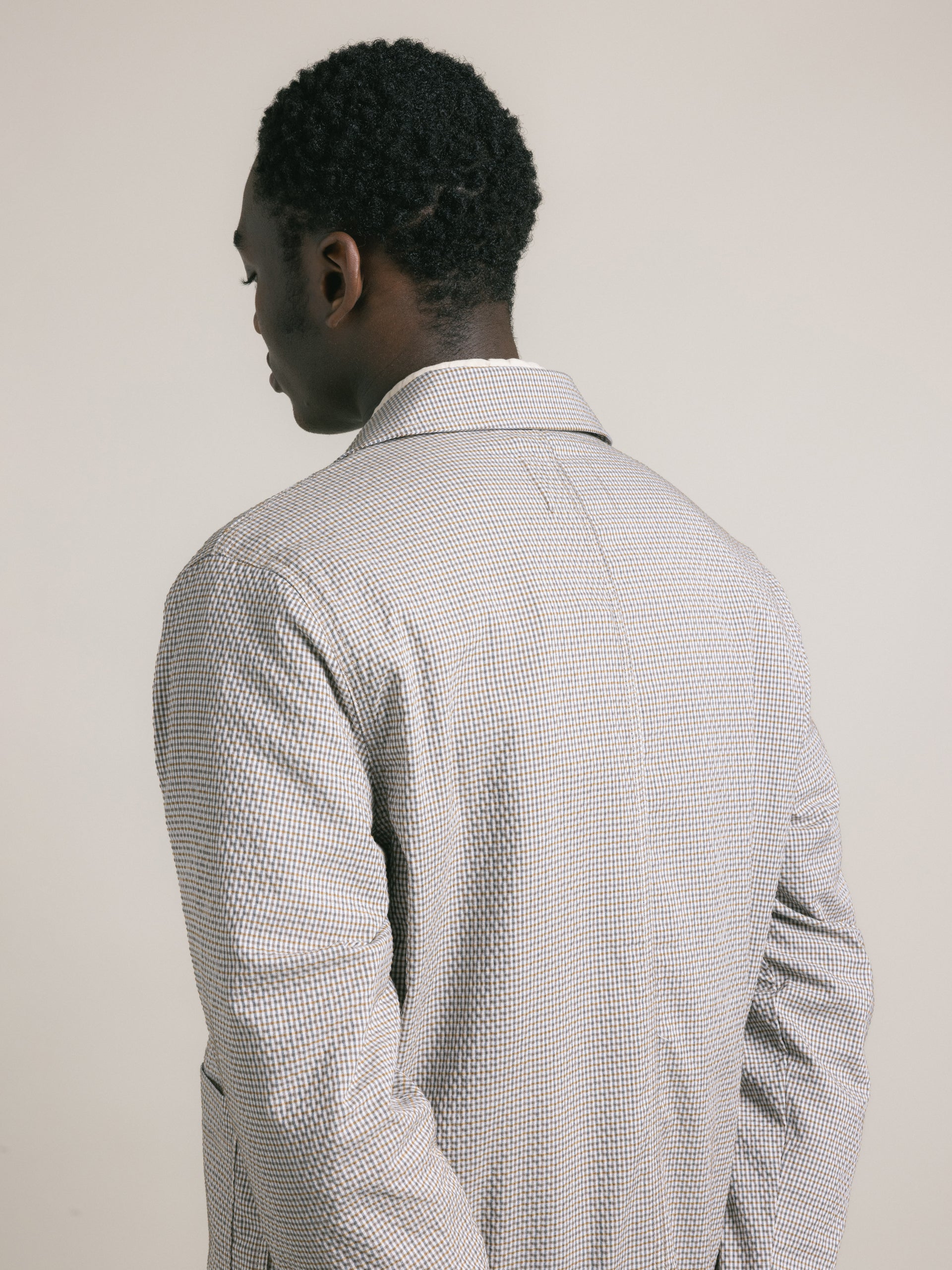 Huntly Jacket in Ecru / Brown Gingham Seersucker