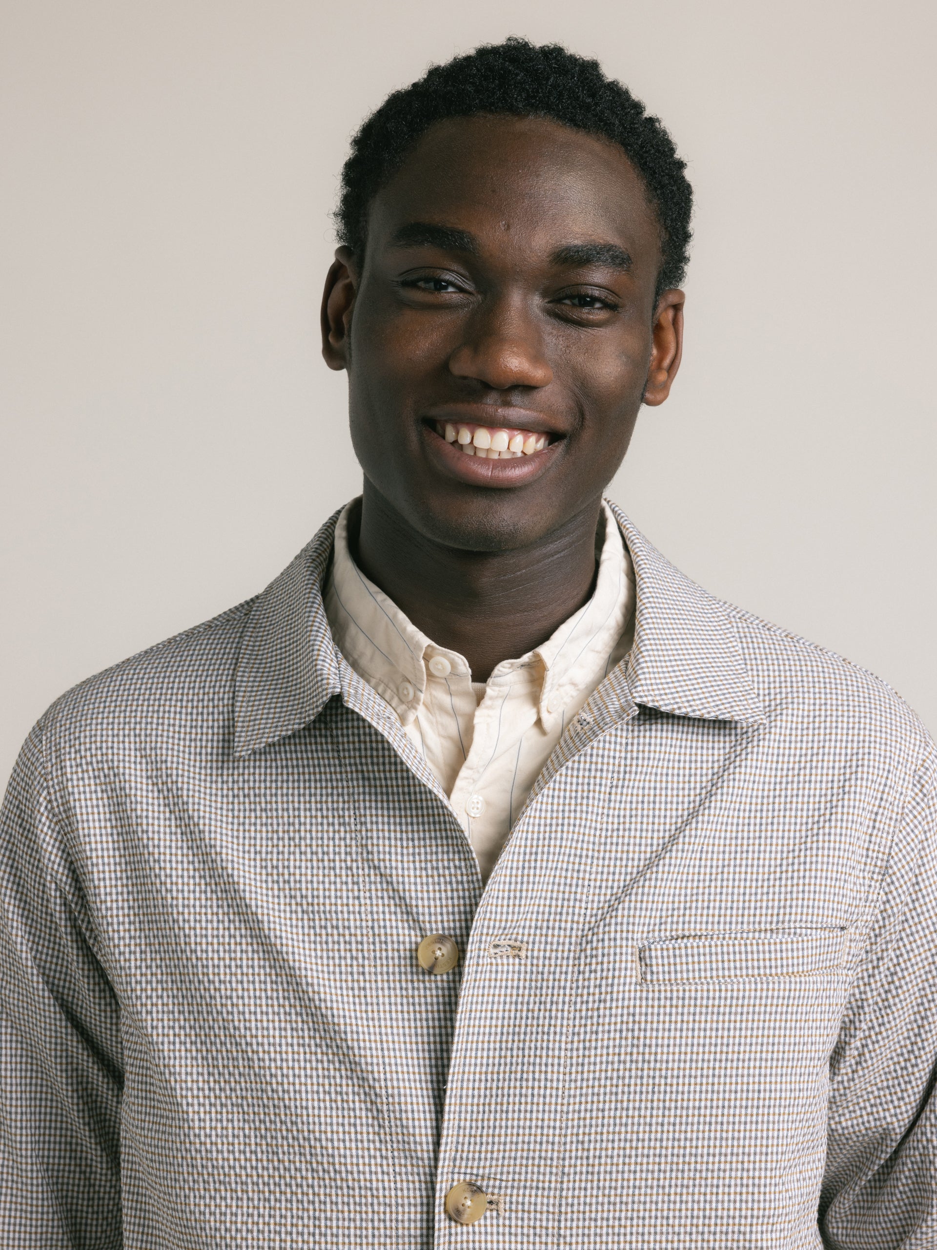 Huntly Jacket in Ecru / Brown Gingham Seersucker