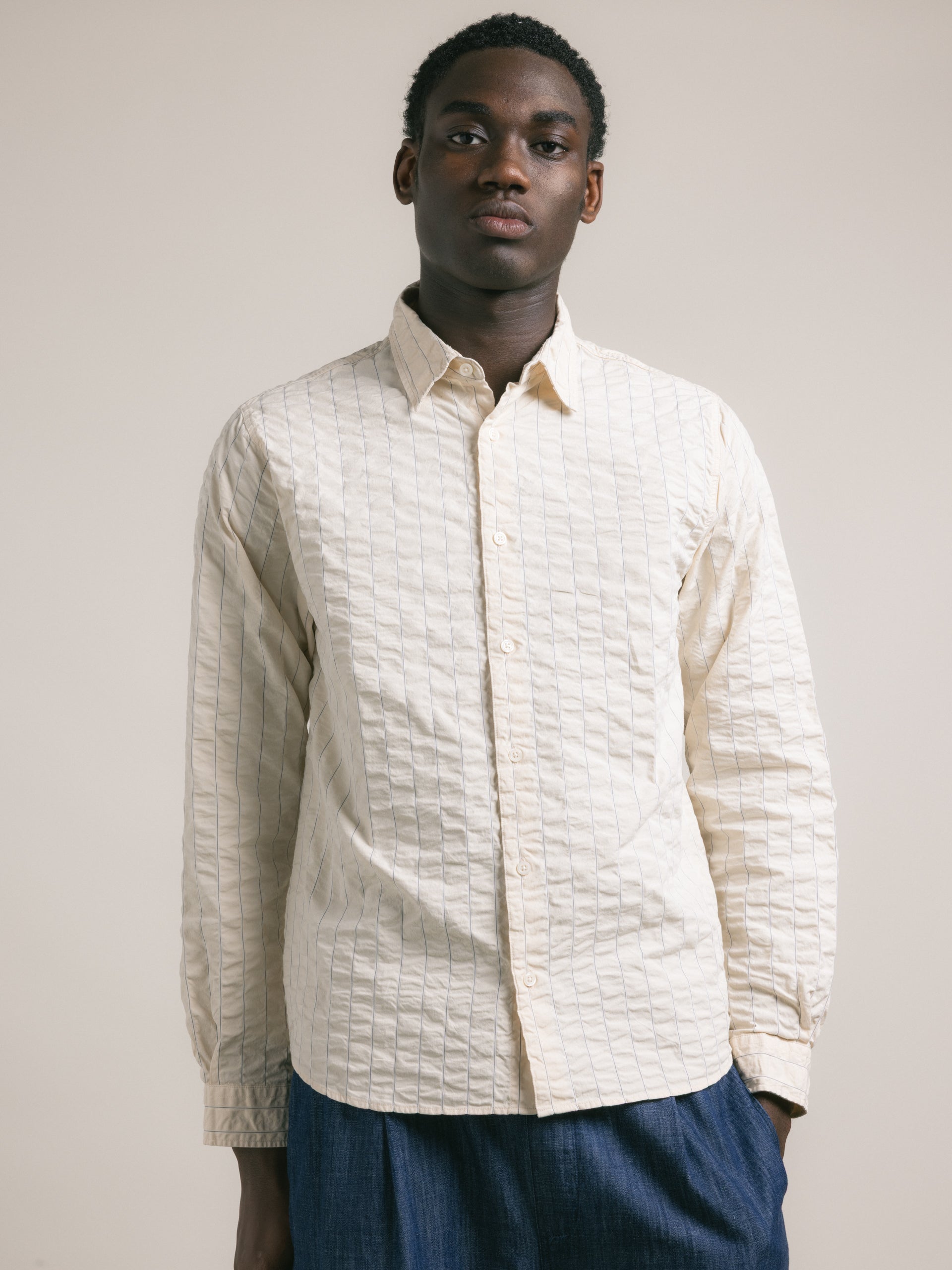 Dirleton Shirt in Ecru Seersucker Stripe