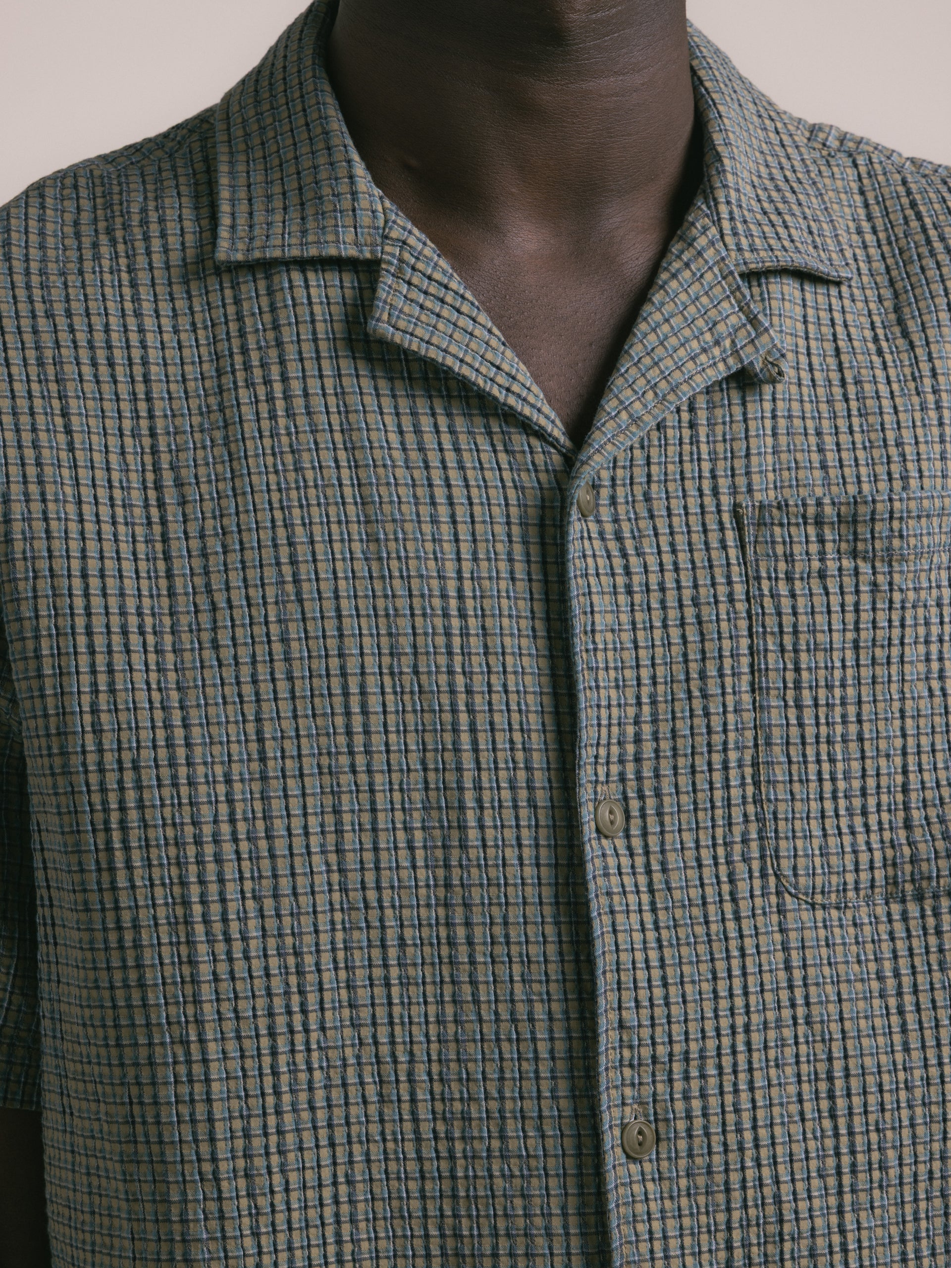 Crammond Shirt in Green Check Japanese Seersucker