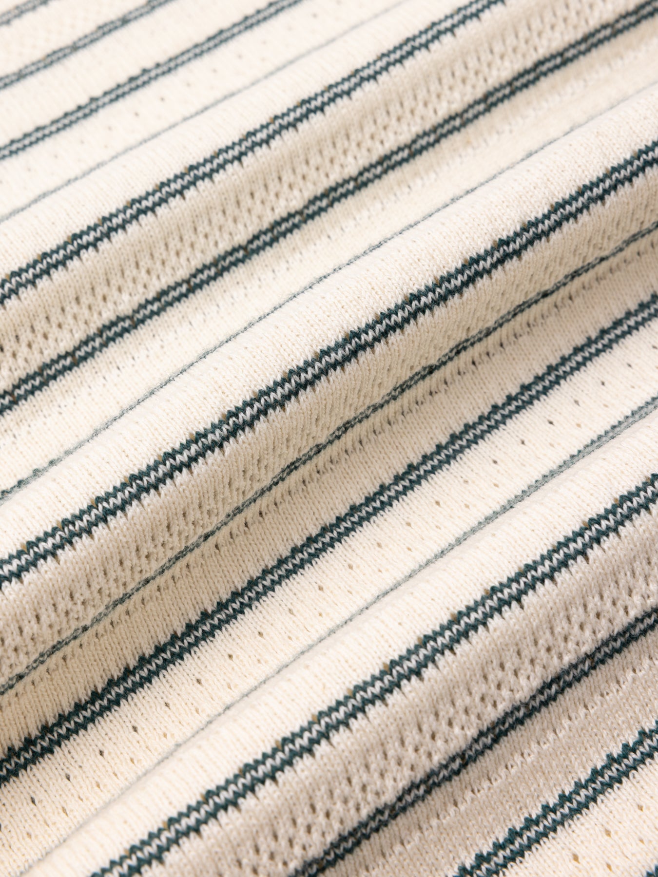 Dunn Polo in Ecru / Green Organic Cotton Knitted Stripe