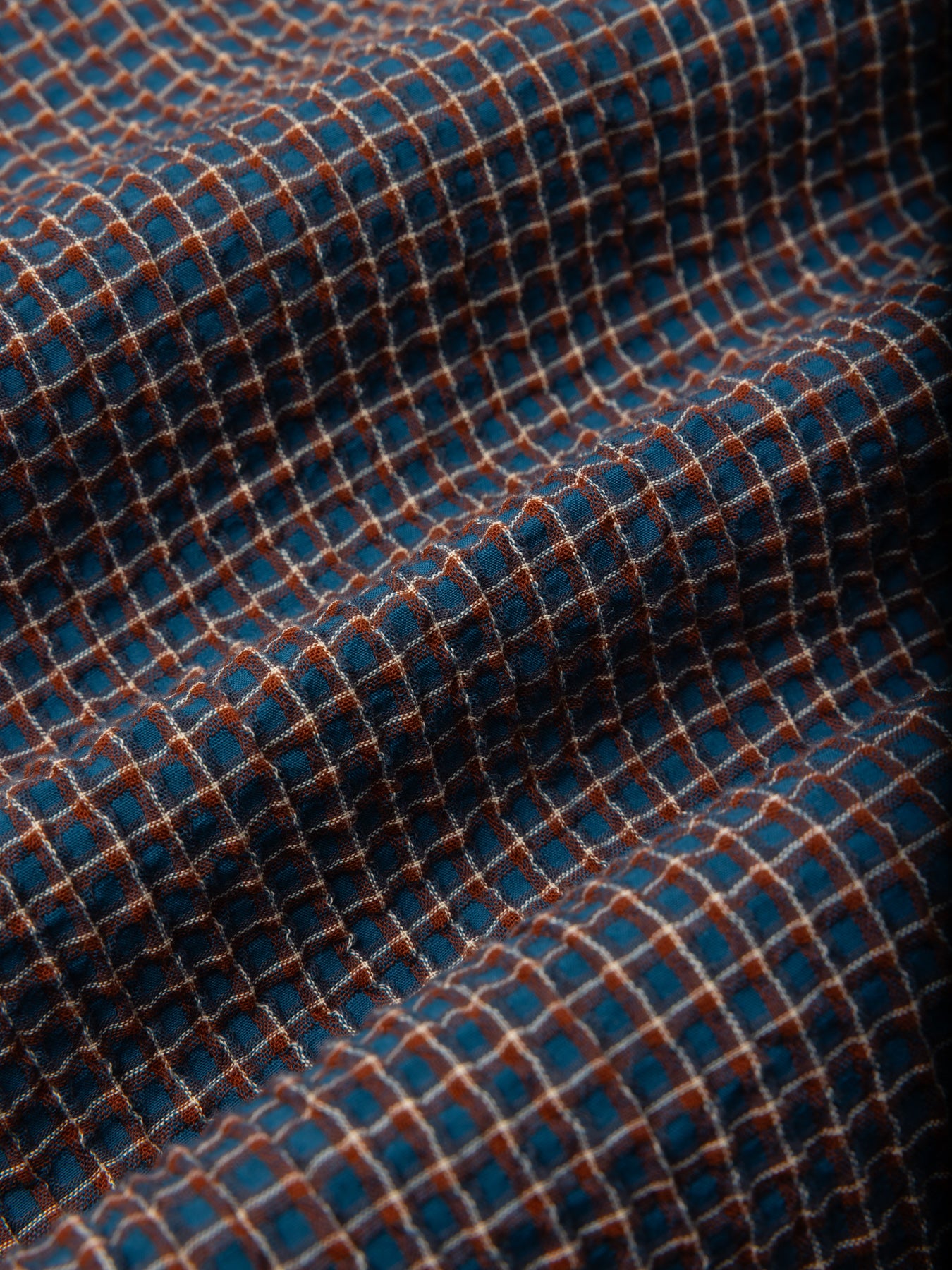 Crammond Shirt in Navy Check Japanese Seersucker