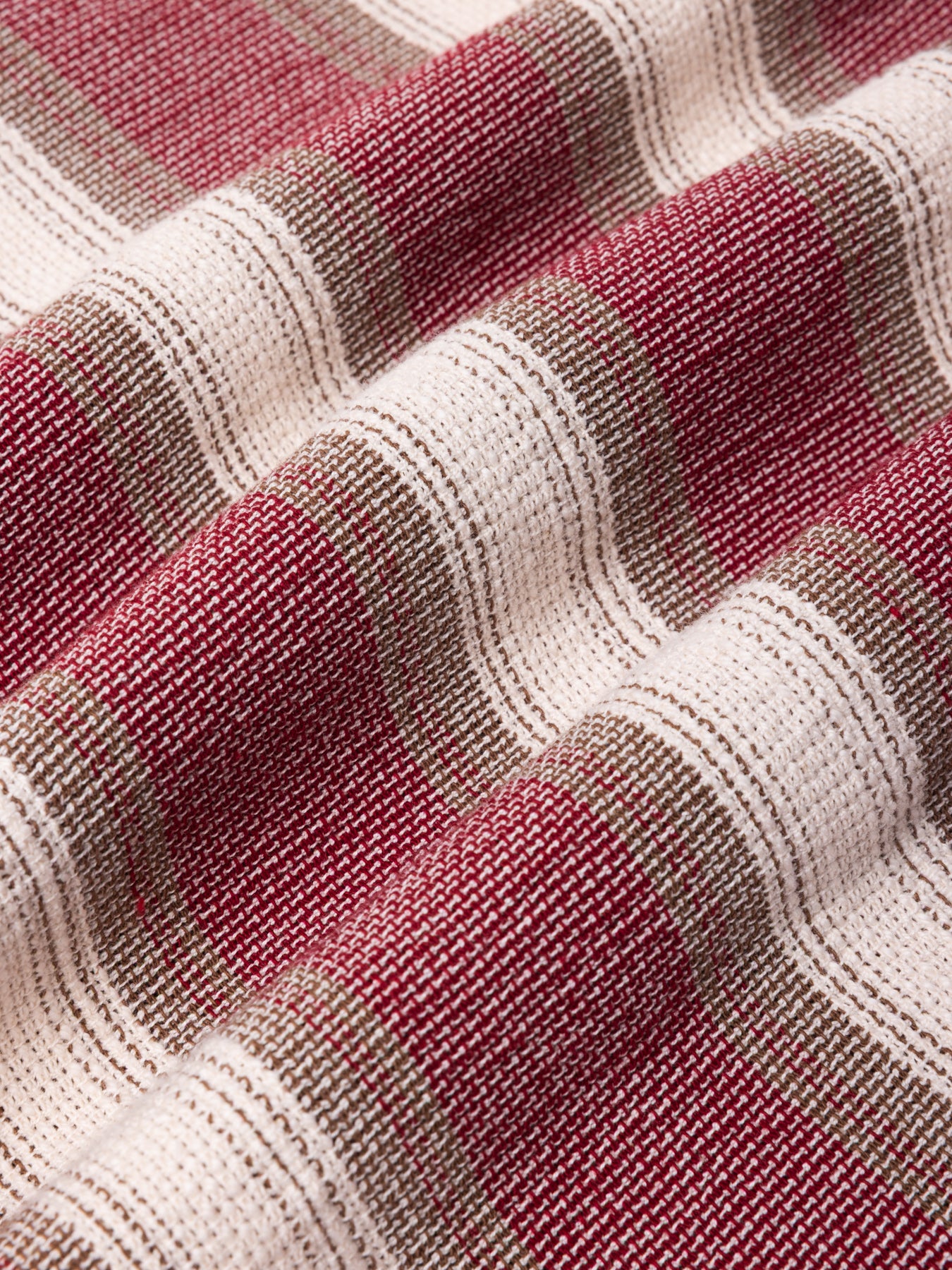 Crammond Shirt in Red / Brown Stripe Open Weave Cotton